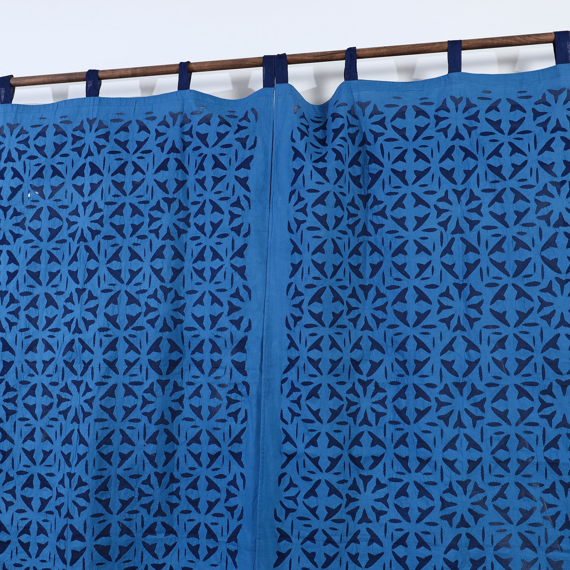 SHADES OF MARUDHARA Blue - Flower Cutwork Cotton Barmer Applique Window Curtain - view 2