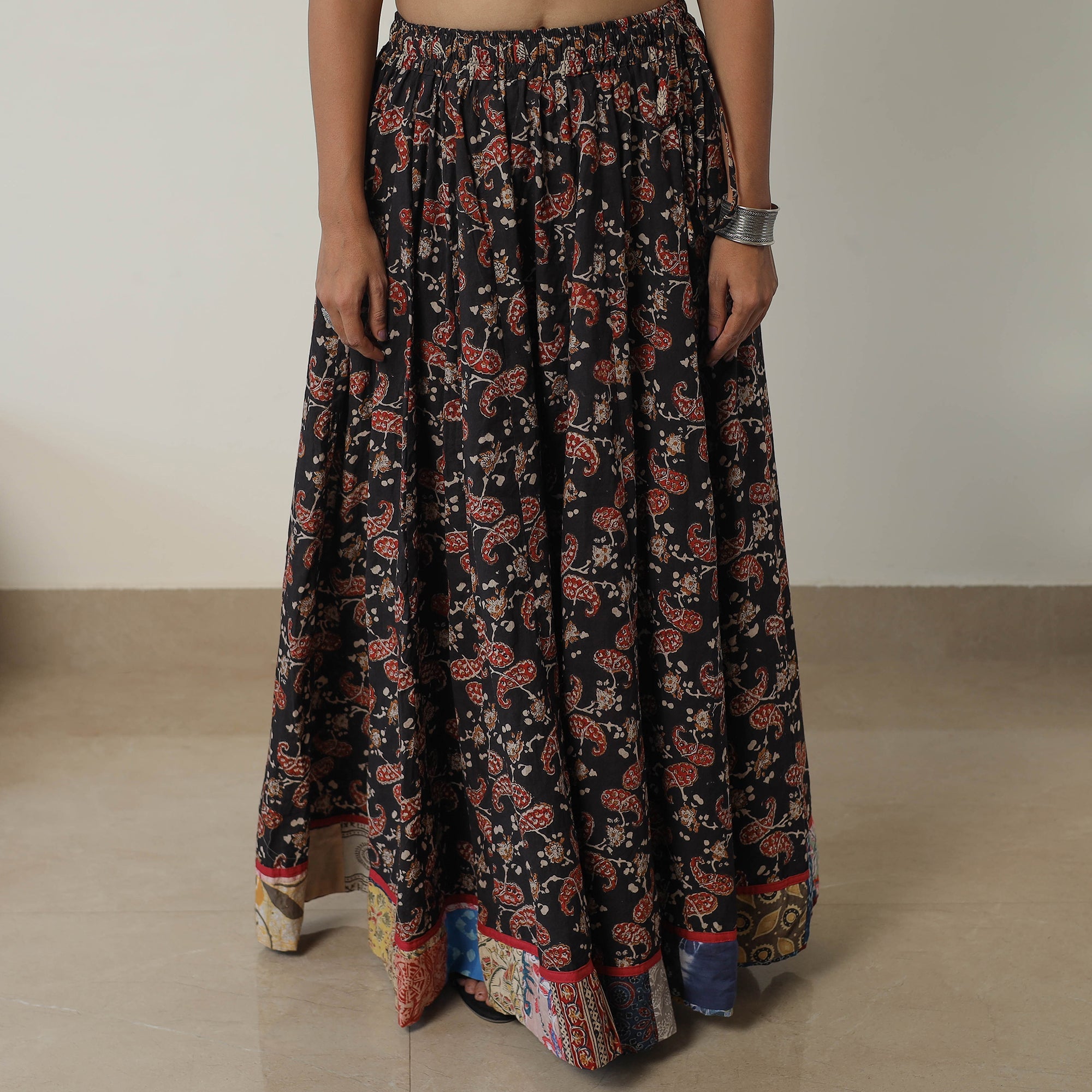 NOORI BAZAR Black - Bagru Block Printed 24 Kali Patchwork Cotton Long Skirt 36 - view 3