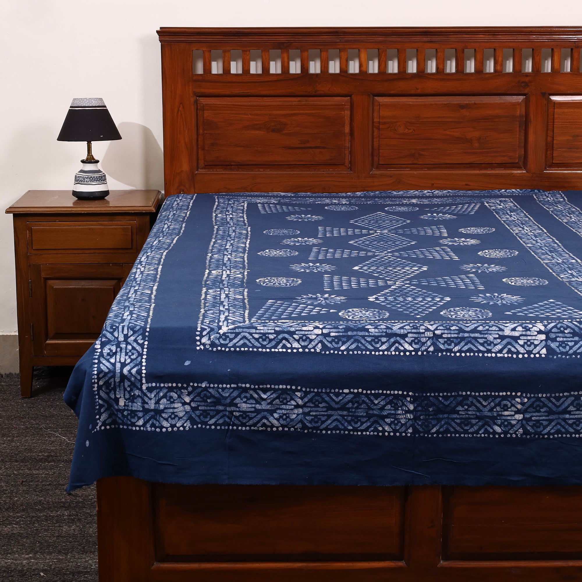 BATIK BY MD. SHARIFF Blue - Cotton Hand Batik Print Single Bedsheet (91 x 57 ) 27