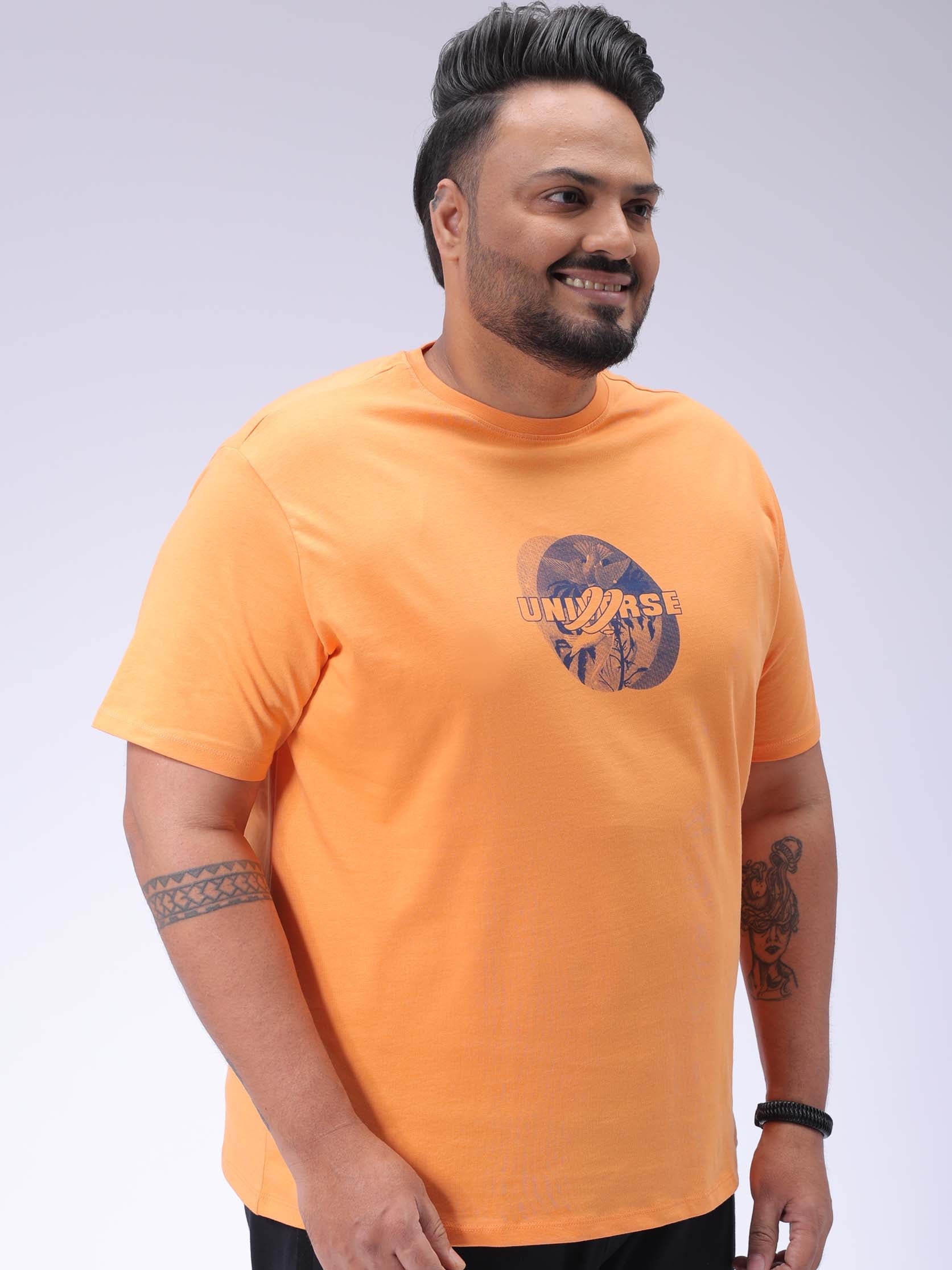 HARDSODA Men's Plus Size Orange Regular Fit Back Printed T-Shirt - view 5
