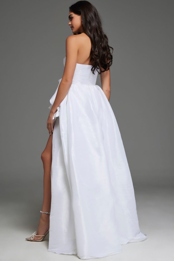 Jovani 39796 Long High Slit Floral Wedding Dress - view 2