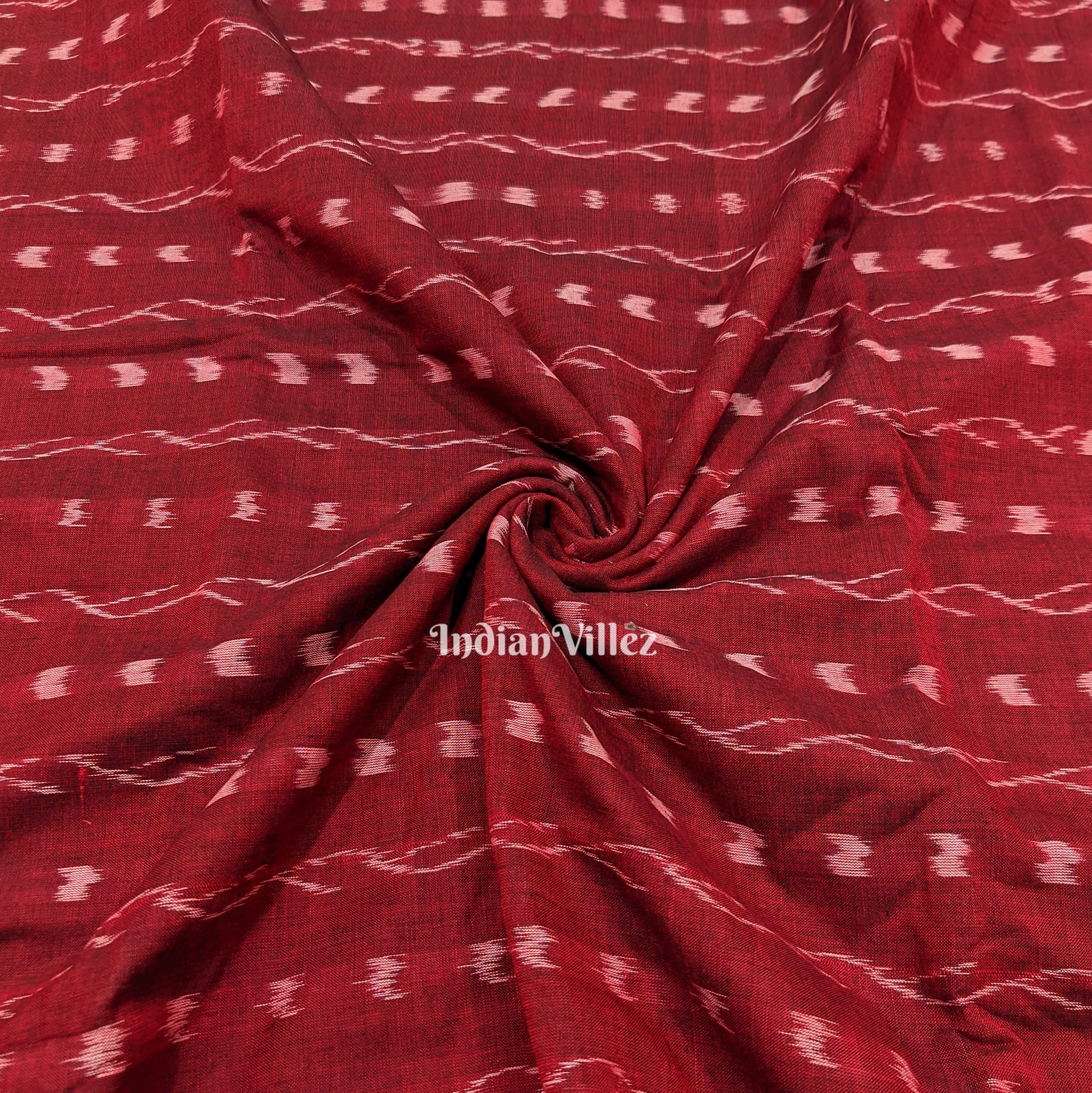 IndianVillèz Maroon Tipa Design Sambalpuri Ikat Cotton Fabric