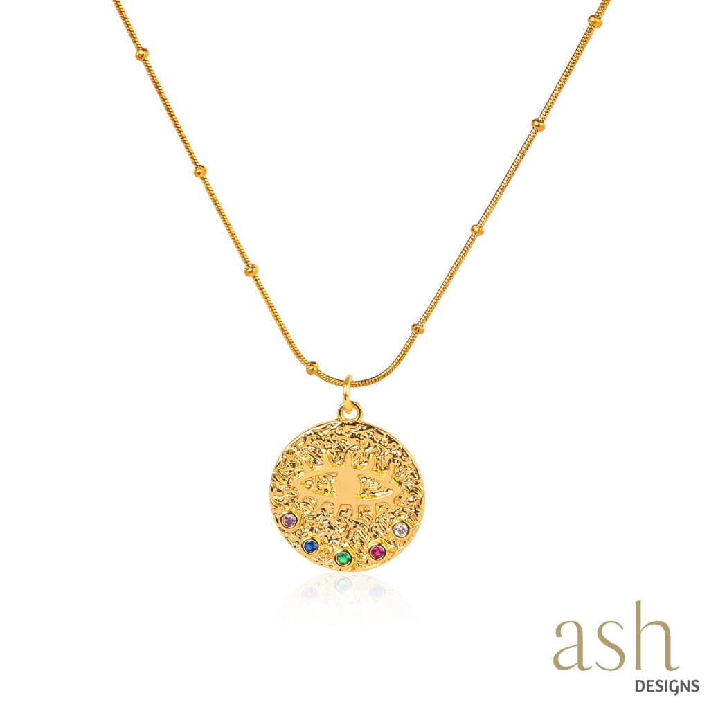Ash Designs Evil Eye Disc 18K Gold Plated Necklace