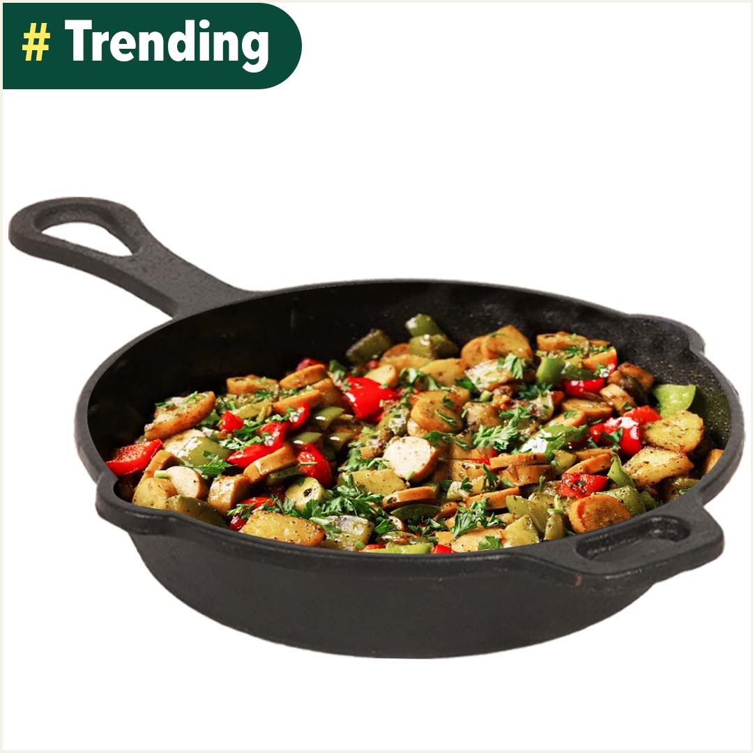 The Indus Valley CASTrong Cast Iron Fry Pan/Skillet,Pre-seasoned, Nonstick, 100% Pure, Toxin-free, Induction, 23cm, 1.4L, 2.4kg