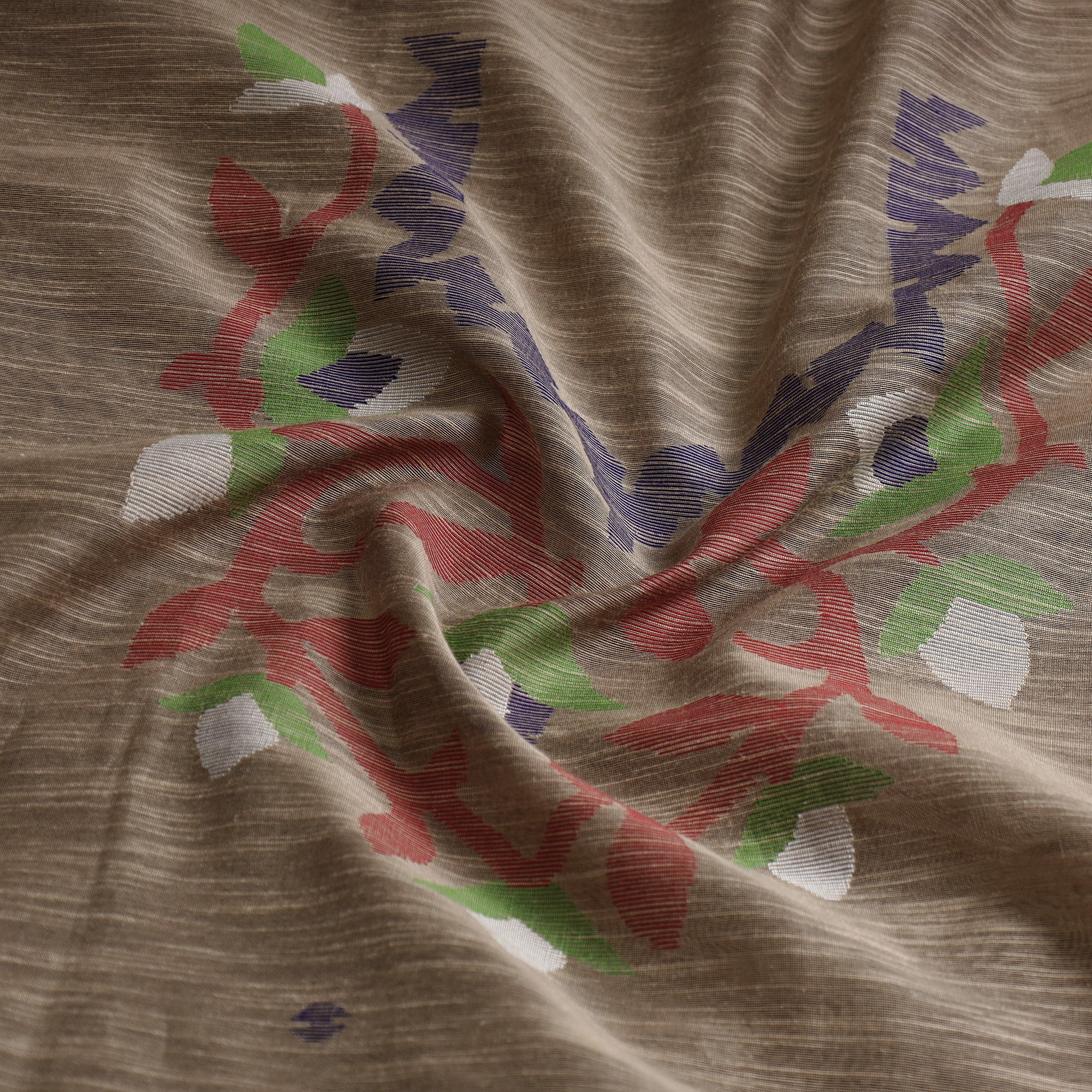 KHUSHBASH - HAPPY LOOM OF EAST Brown - Phulia Jamdani Weave Handloom Silk Cotton Kurta Material - 2.55 meter - view 2