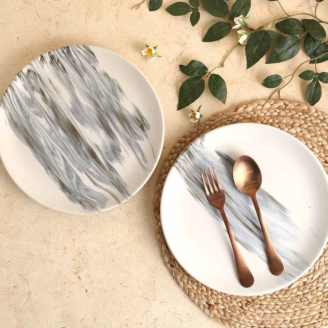 Wonderchef Teramo Stoneware 10" Dinner Plate - Marble White (Set of 2) - view 7