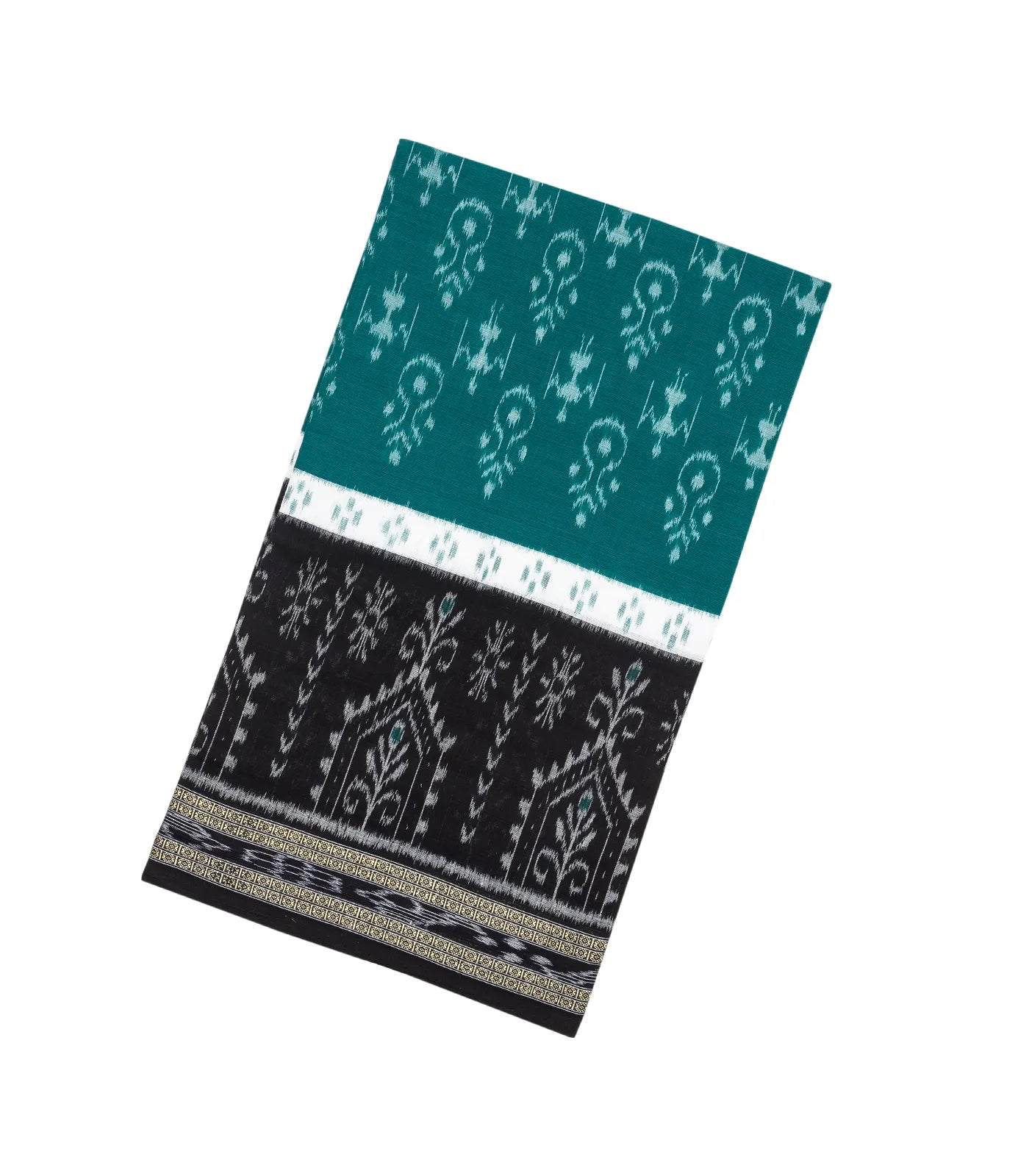 RmKV Cyan Handloom Orissa Cotton Saree With Tie & Dye Tribal Motifs