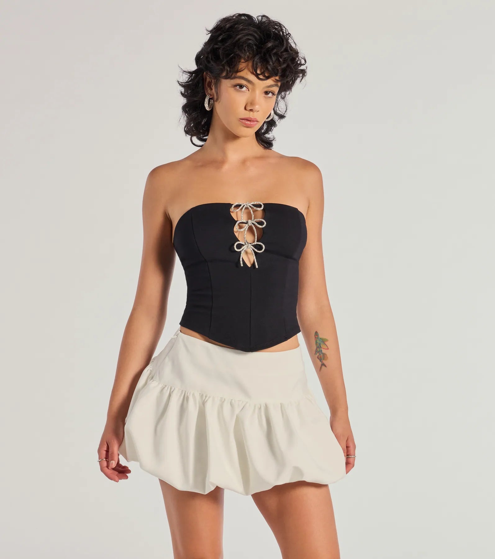 Windsor Adorable Glam Rhinestone Bow Cutout Corset Top