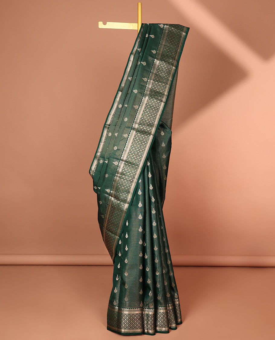 Pothys Green floral buttas silk saree with self traditional zari border & intricate zari design pallu