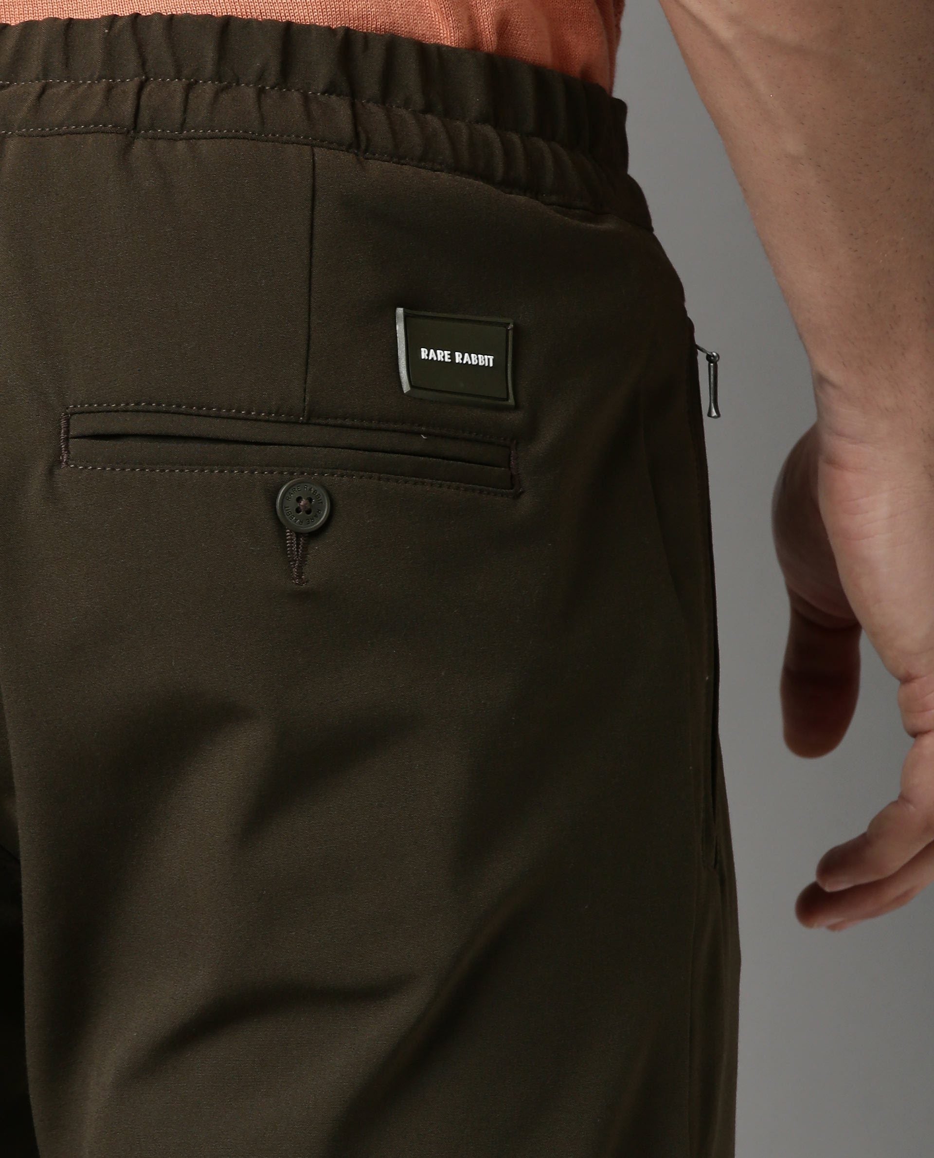 Rare Rabbit Men's Move Olive Trouser Solid Slim Fit Mid Rise - view 3