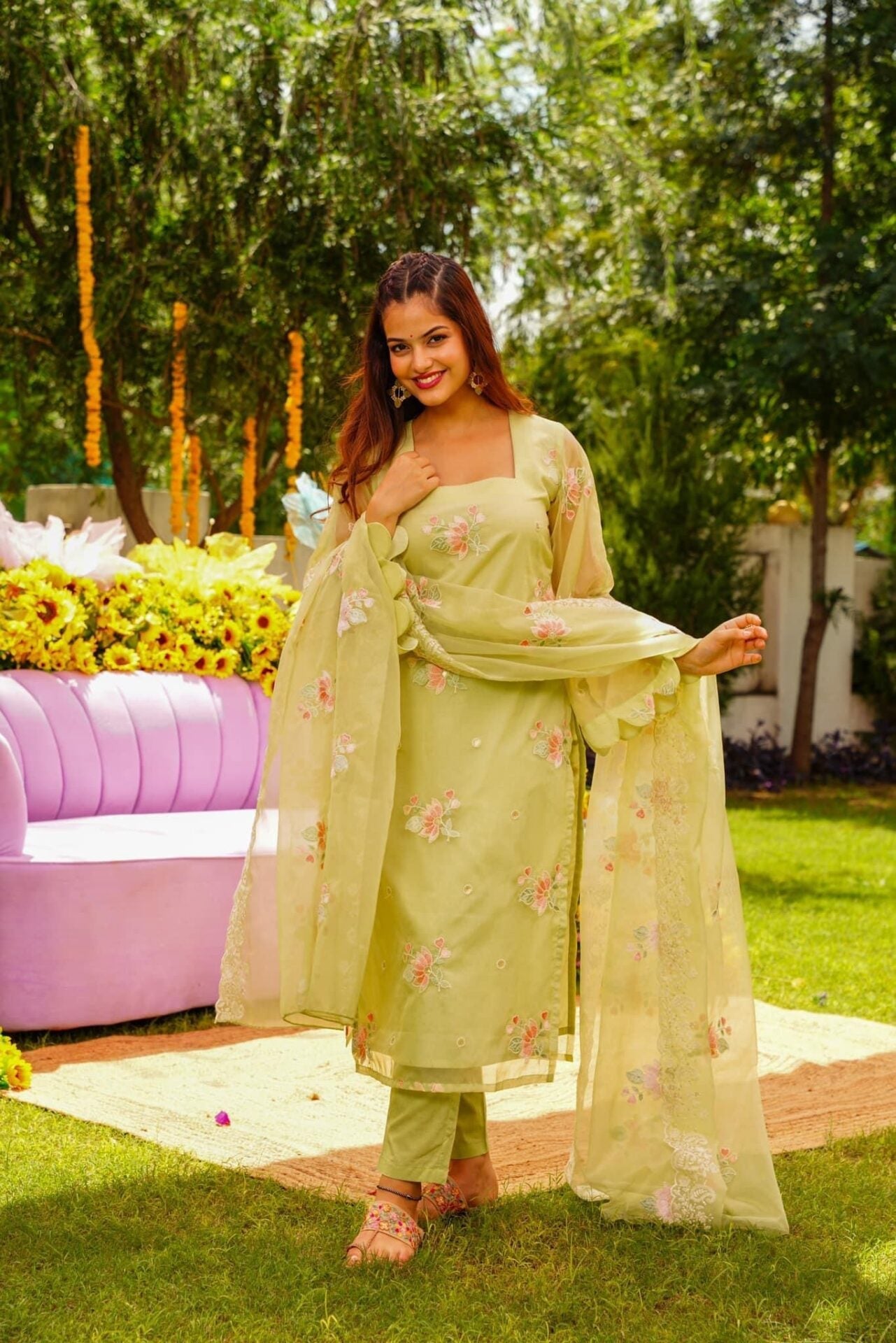 Idaho-o Verdant Floral Organza Suit Set