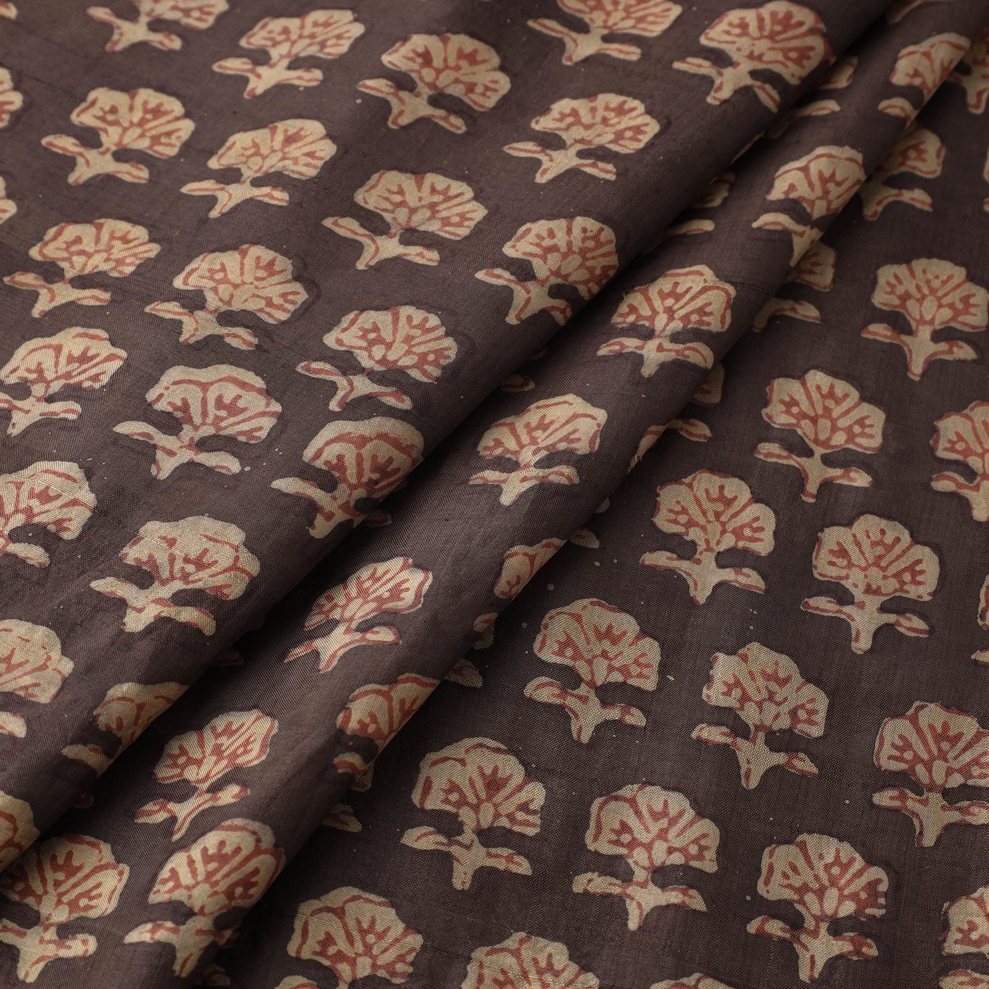 HAVELI CHRONICLES Brown - Akola Hand Block Printed Mulberry Silk Fabric 05 - view 2