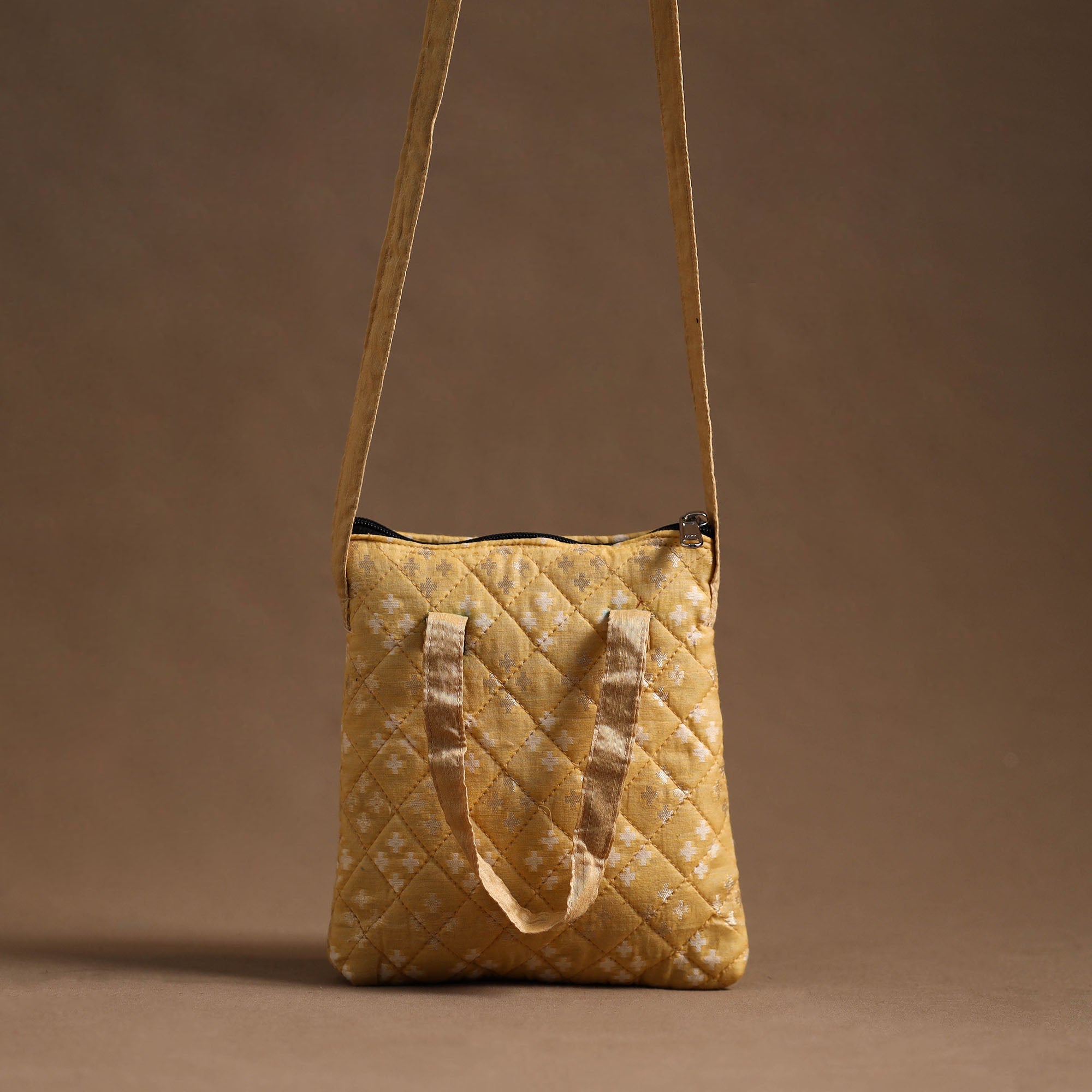NOORI BAZAR Beige - Handcrafted Quilted Silk Sling Bag 07