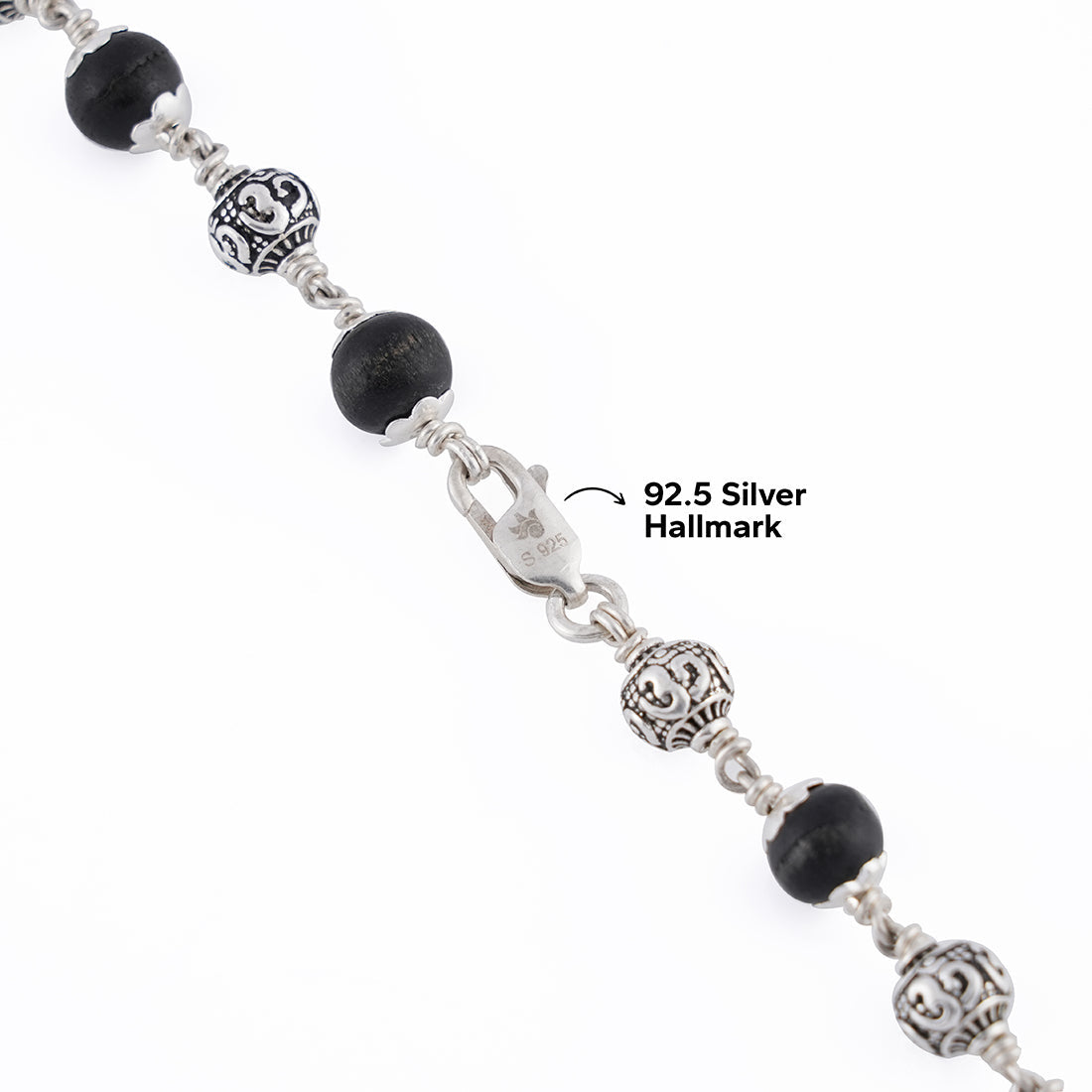 Prinjal Jewellers Karungali With Om Silver Beads Mala - view 5
