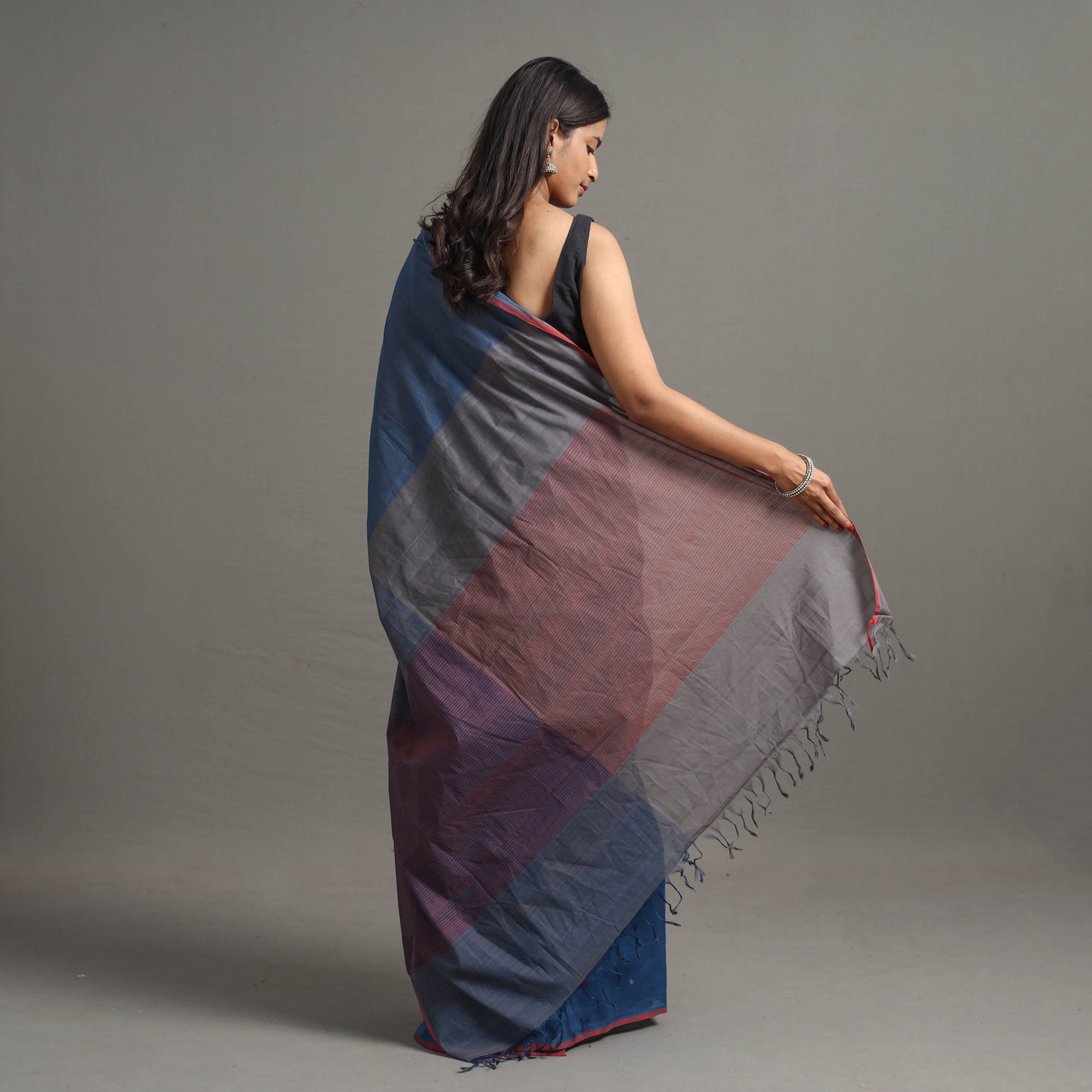 CHITRIKA Blue - Half and Half Buta Cotton Handloom Saree 120 - view 4