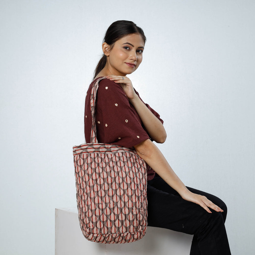 CHUTNEY CRAFT STUDIO Brown - Handcrafted Quilted Bagru Block Printed Shoulder Bag