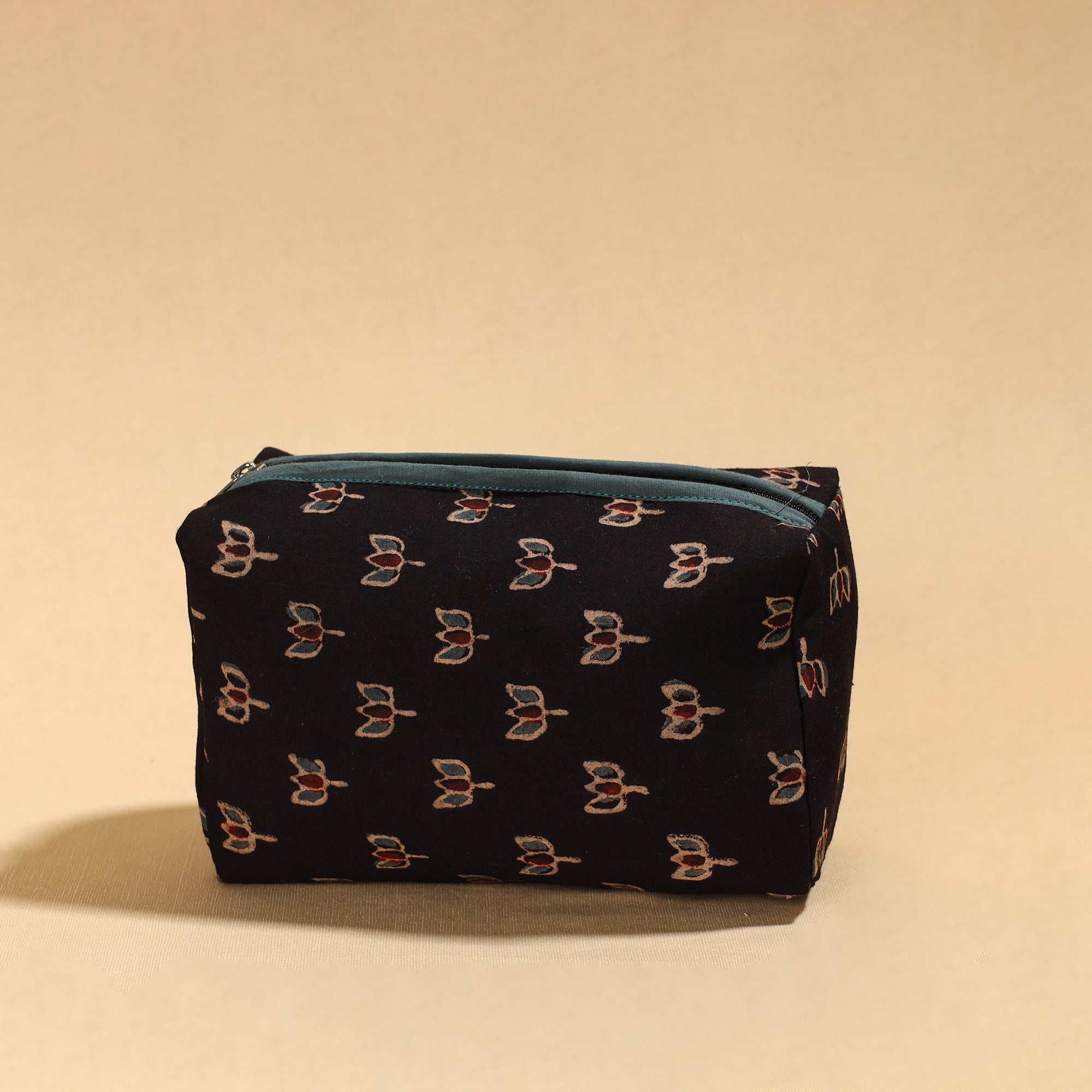 NOORI BAZAR Black - Ajrakh Block Printed Cotton Toiletry Pouch 02