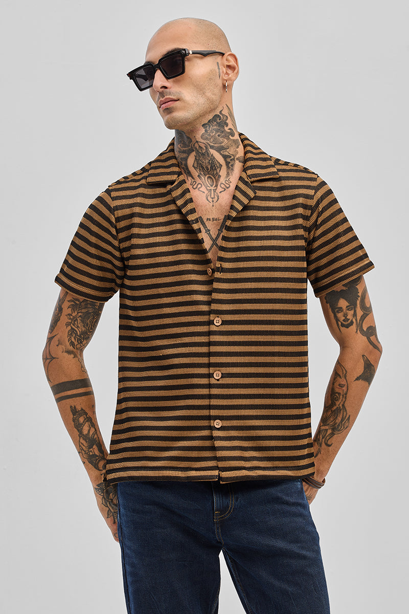 SNITCH Light Brown Textured Stripes Shirt
