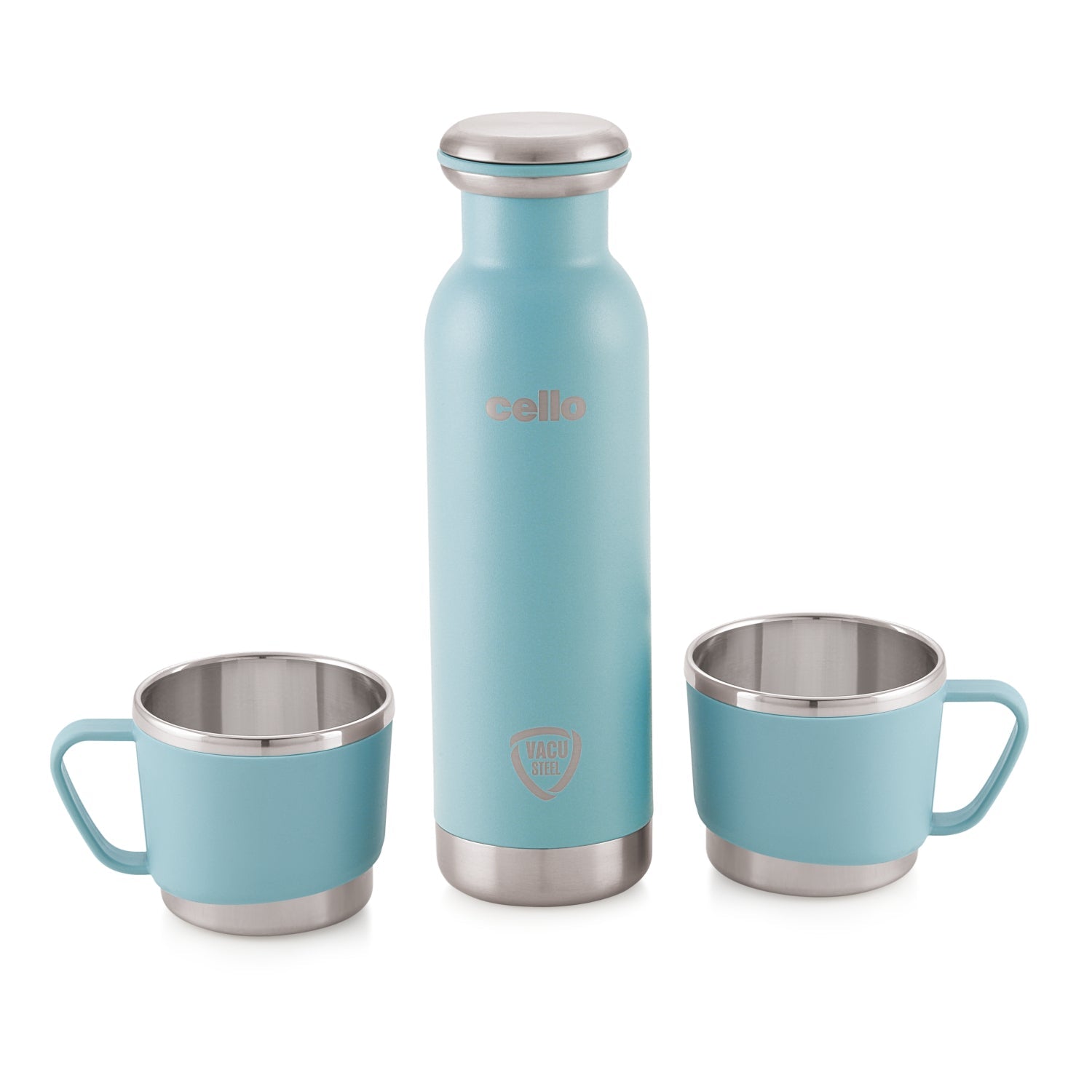Cello Cheer-Up Vacusteel Flask with Mugs Gift Set, 3 Pieces