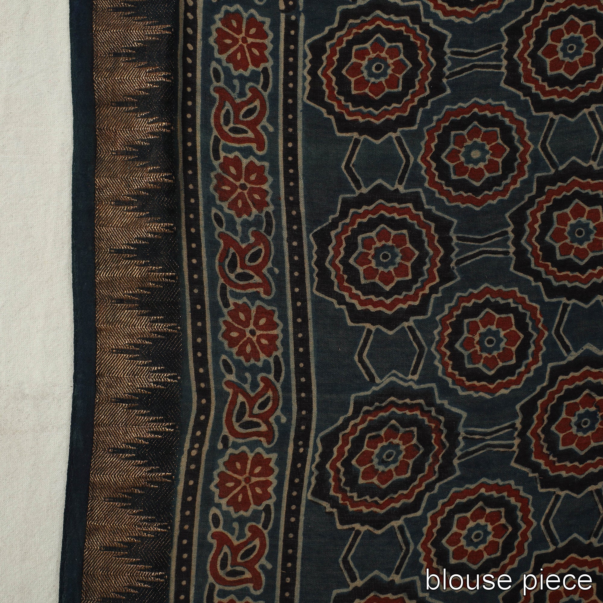 RIYAZ ABDULMAJID KHATRI - AJRAKH Blue - Block Printed Chanderi Silk Ajrakh Saree 12 - view 7