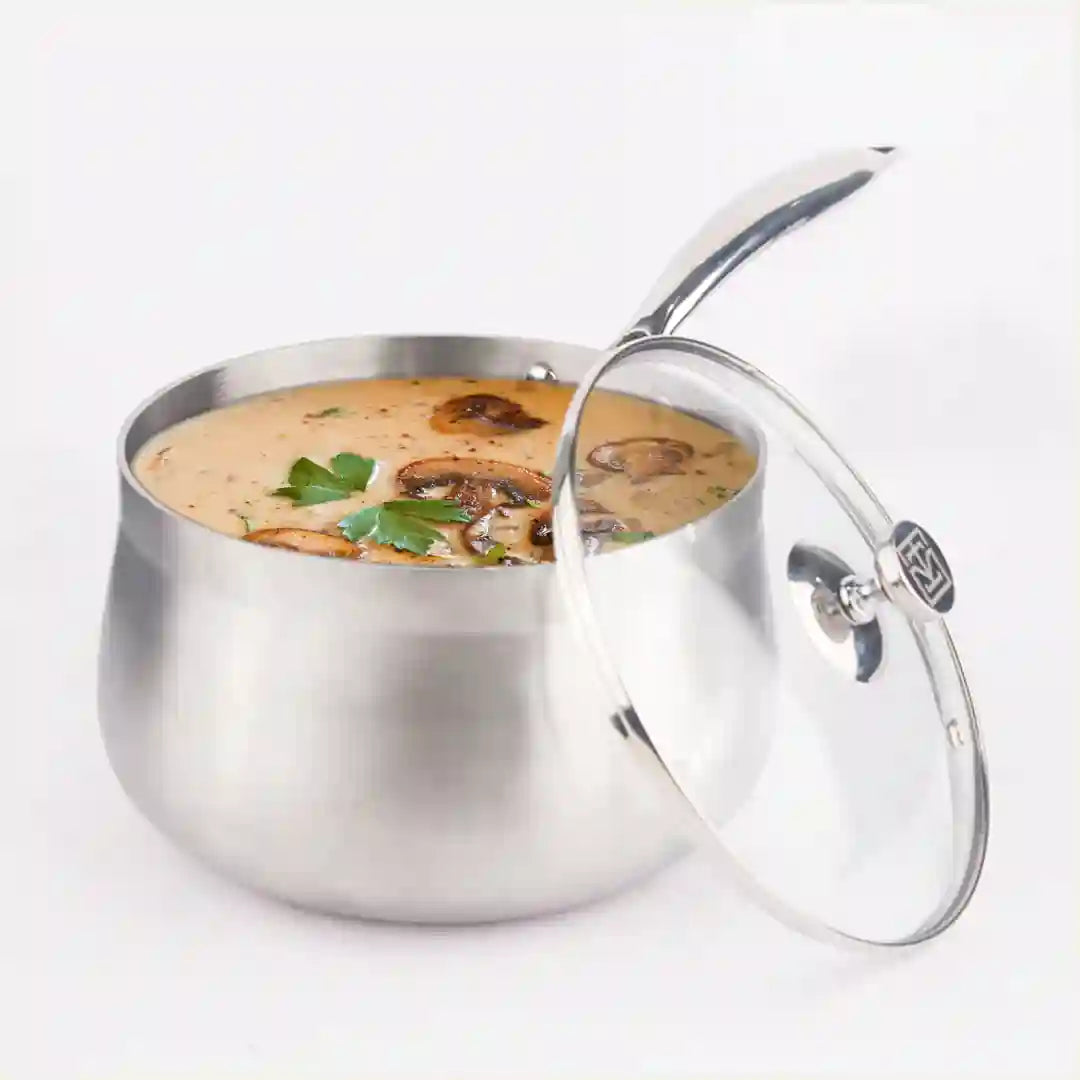 The Indus Valley TurboCuk Tri-ply Stainless Steel Saucepan/ Milk/ Tea Pan+ Glass Lid, Premium Quality, 3 Layer Thick Body, 100% Toxin-free, Non-stick,