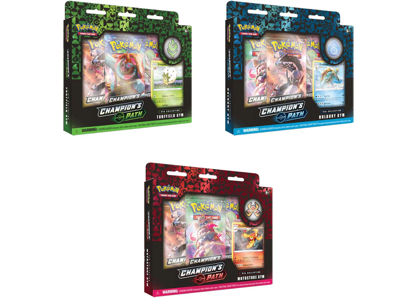 Pokémon 2020 Pokemon TCG Sword and Shield Champion's Path Pin Collection Turrfield/Hulbury/Motosoke Gym Bundle