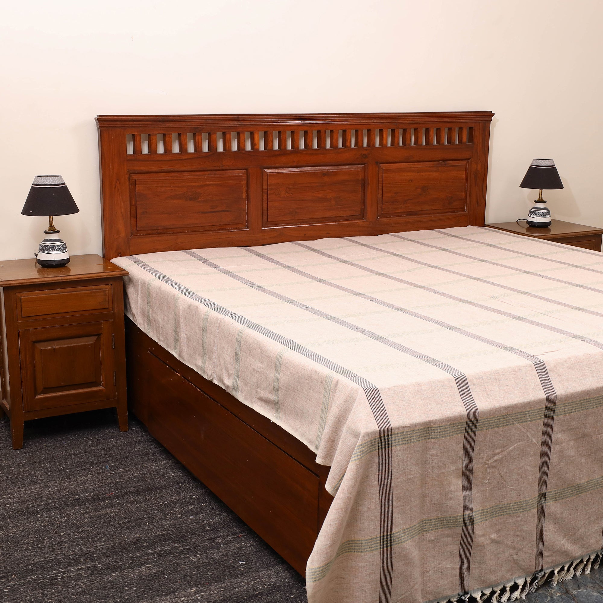 GWALIOR HANDLOOMS Beige - Plain Cotton Double Handloom Bed Cover (98 x 90 in) 34