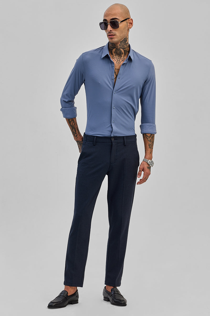 SNITCH Blue Stretchable Slim Fit Shirt - view 3