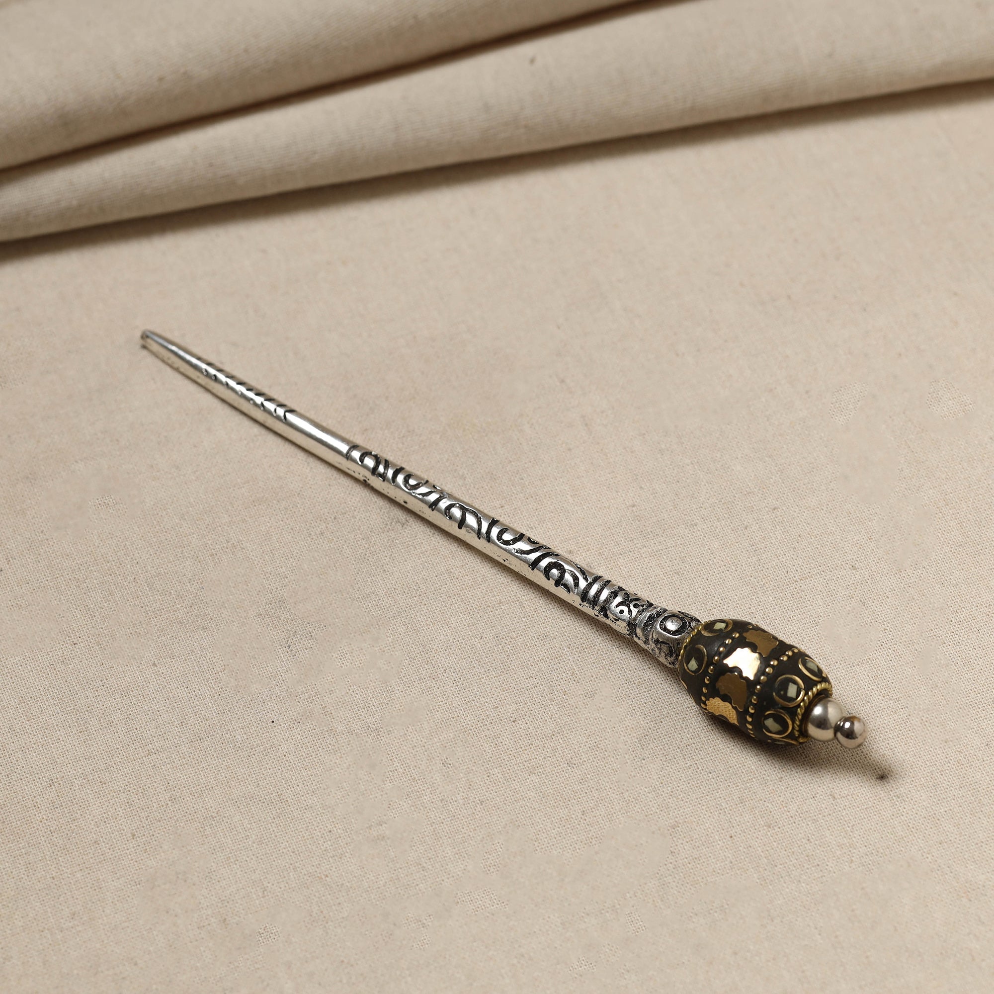 WHITE RIVER STORIES Antique Finish Oxidised German Silver Juda Stick - view 2