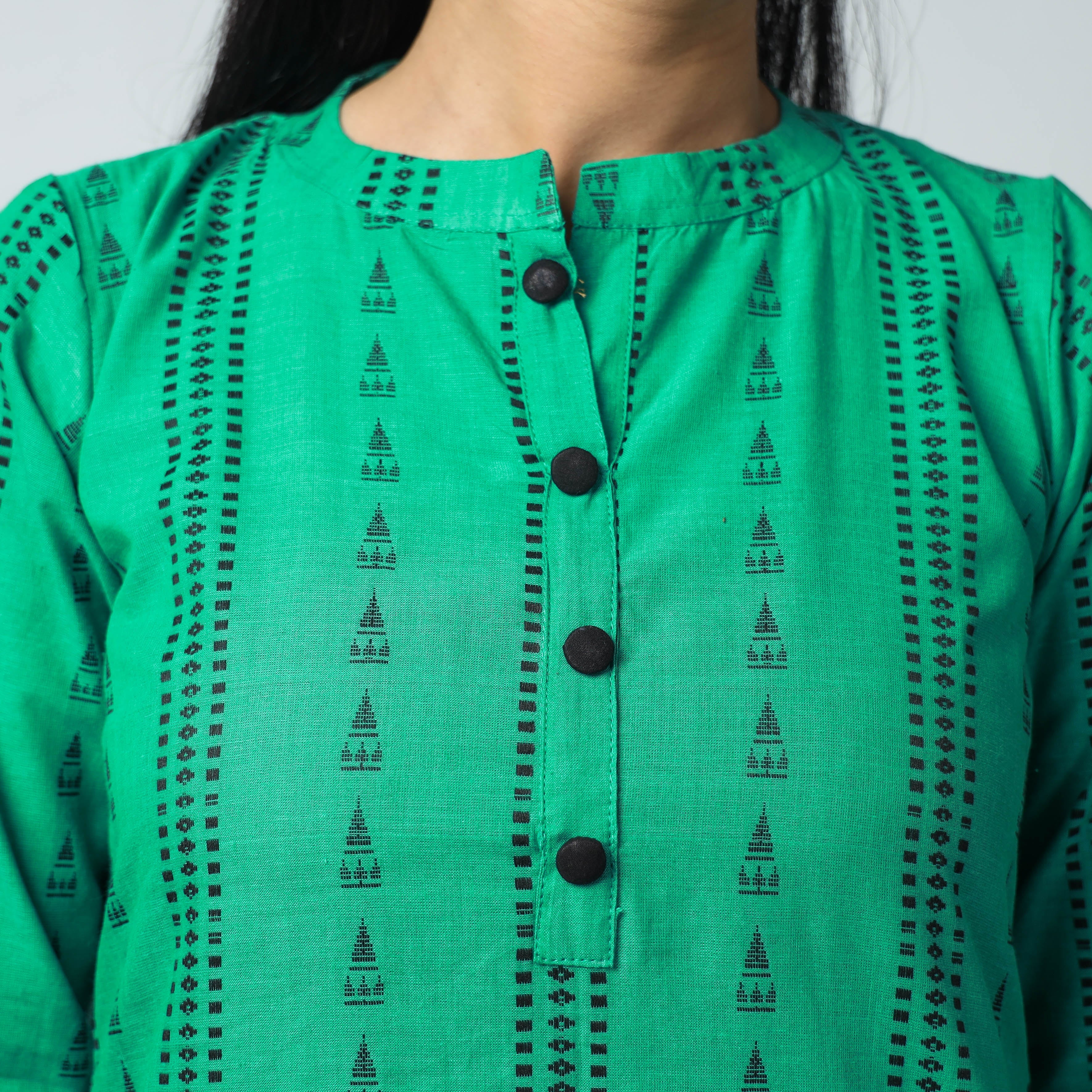 ITOKRI CASUALS Aqua Green - Jacquard Cotton A-Line Long Kurta - view 4