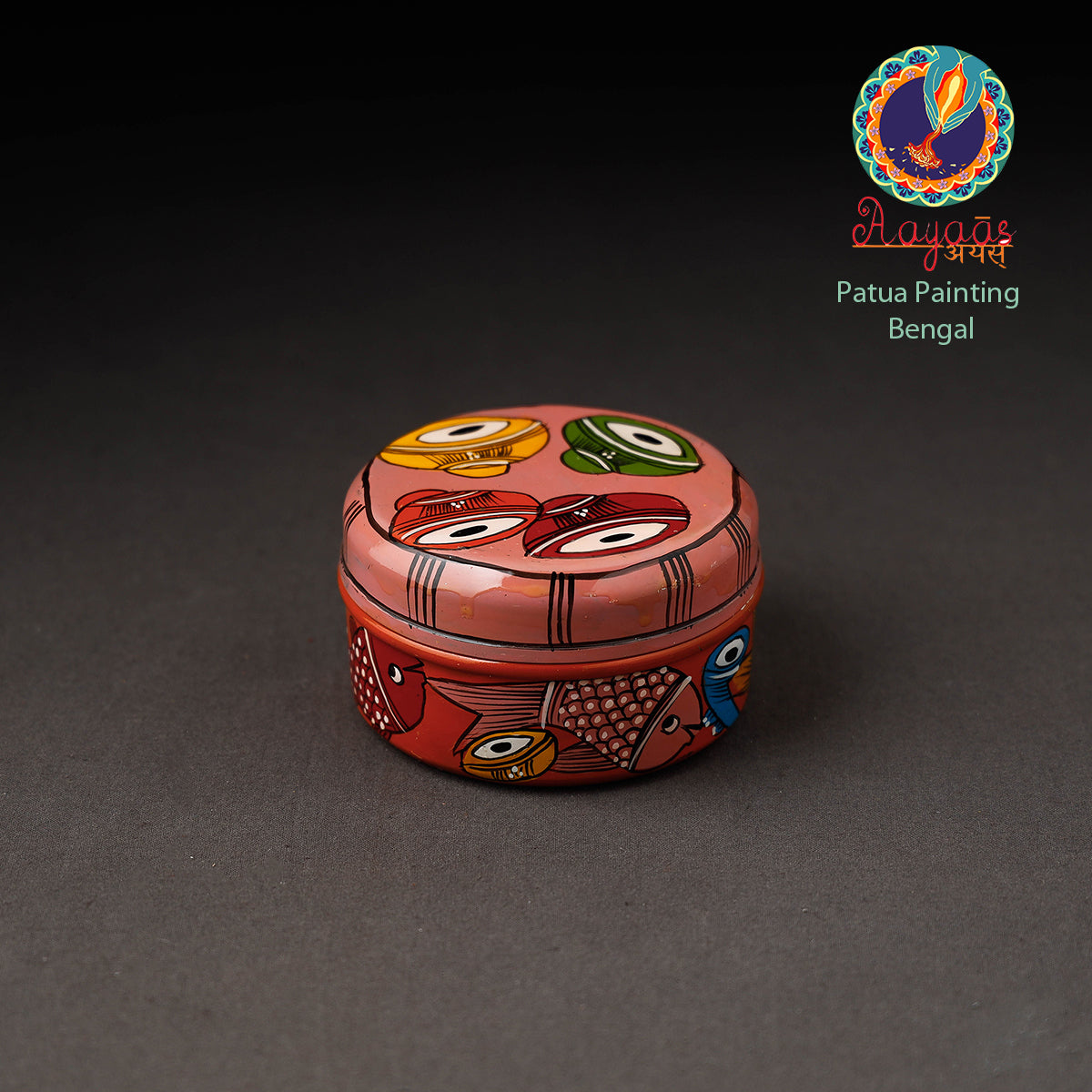 AAYAAS Bengal Patua Handpainted Stainless Steel Multi Utility Container