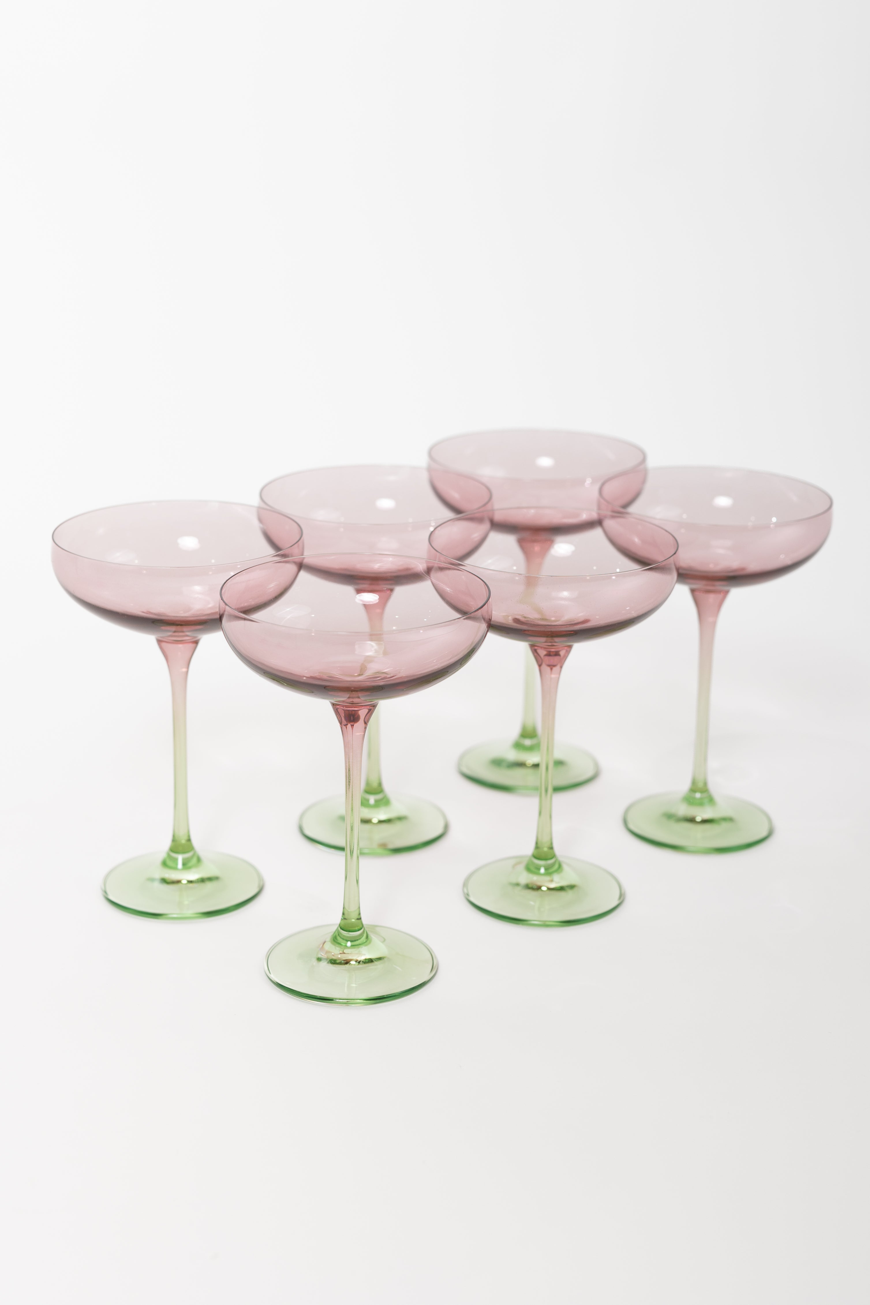 Estelle Colored Glass Estelle Colored Champagne Coupe - Set of 6 {Colorblock: Rose + Mint Green}