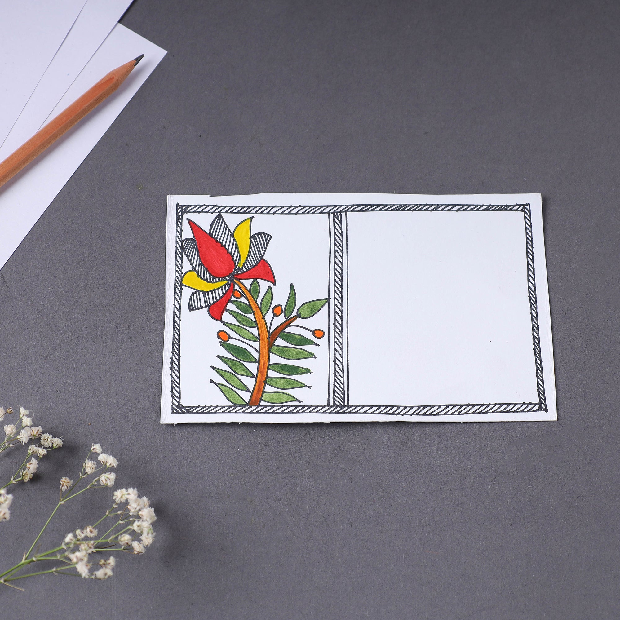ITOKRI CRAFTS INITIATIVE Assorted - Madhubani Handpainted Post Card (3.5 x 5.5 in)