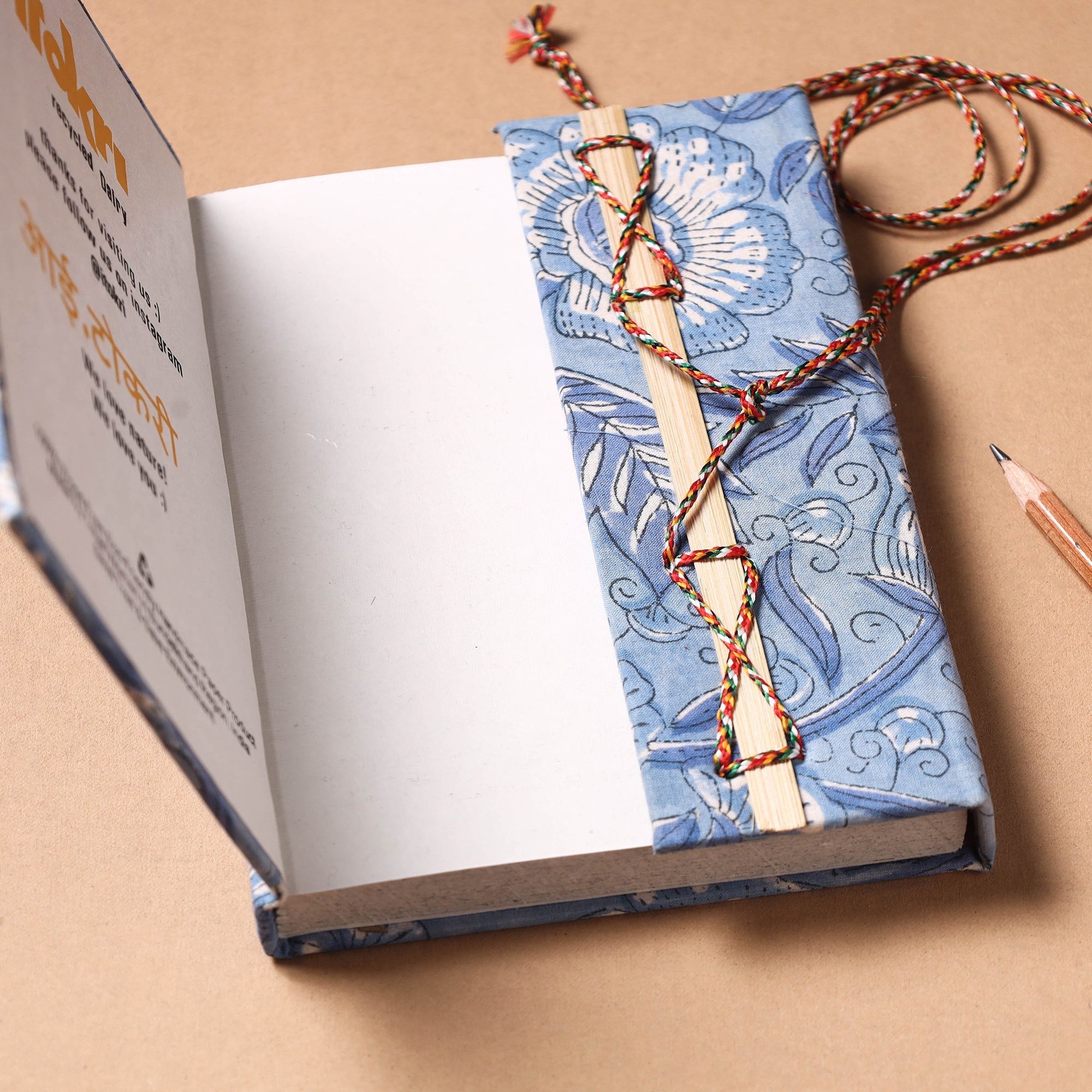 TARAGRAM Blue - Fabric Cover Handmade Paper Notebook with Thread Lock - view 2