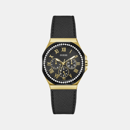 Guess Glaze Women Quartz Black Dial Multi-Function Leather Watch GW0753L4