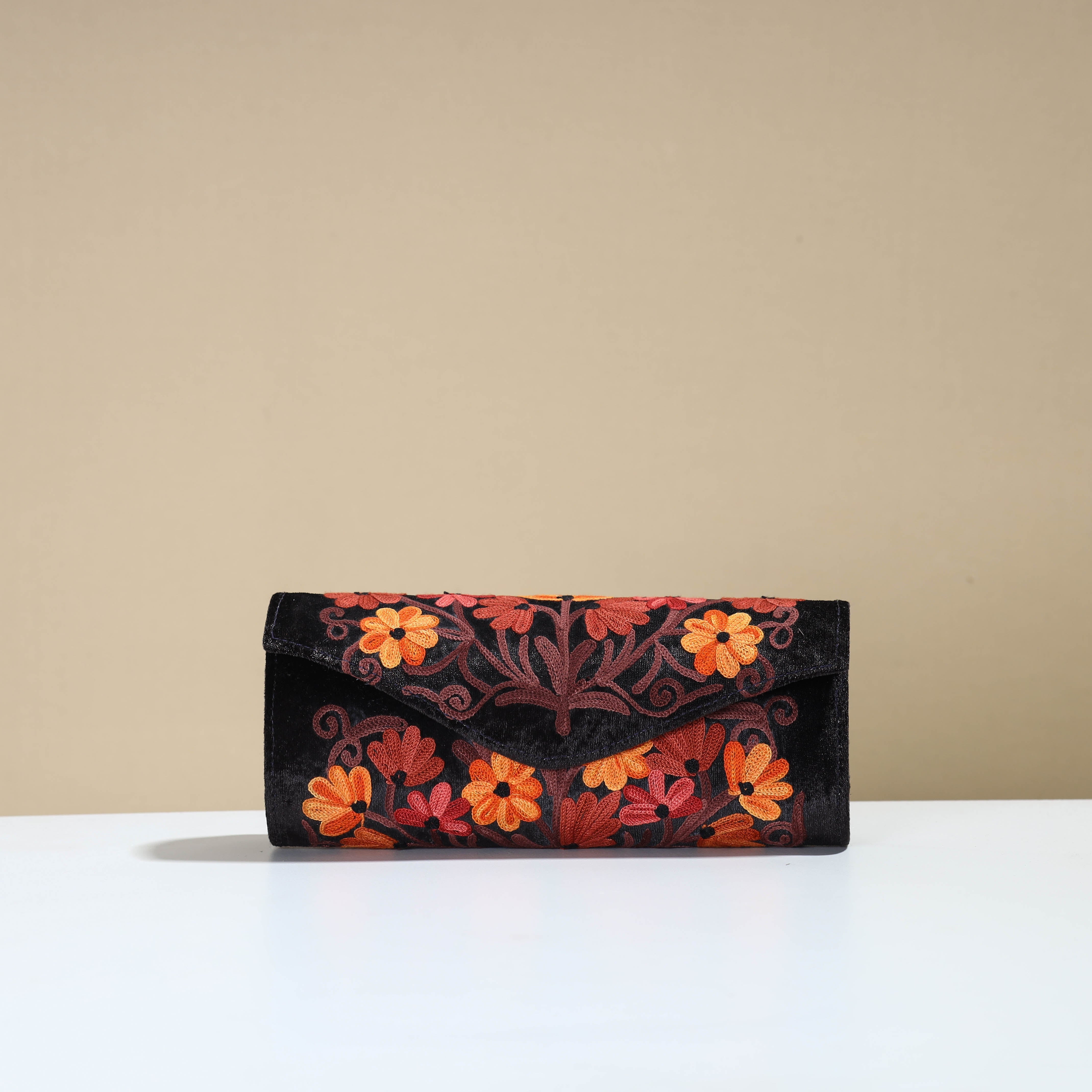 ITOKRI CRAFTS INITIATIVE Black - Kashmiri Crewel Hand Embroidery Velvet Clutch 24