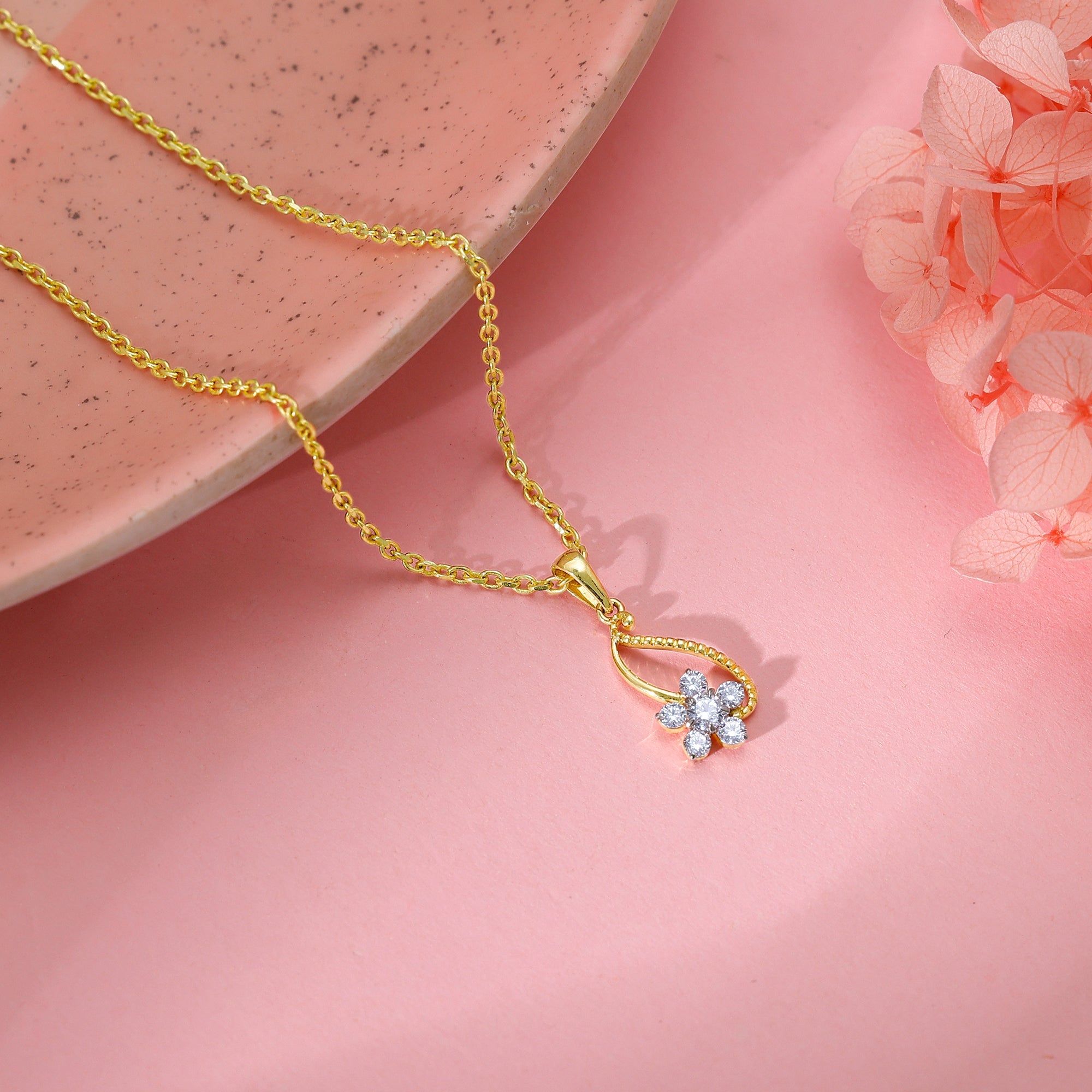 GIVA Jewellery Gold Anemone Diamond Pendant - view 2