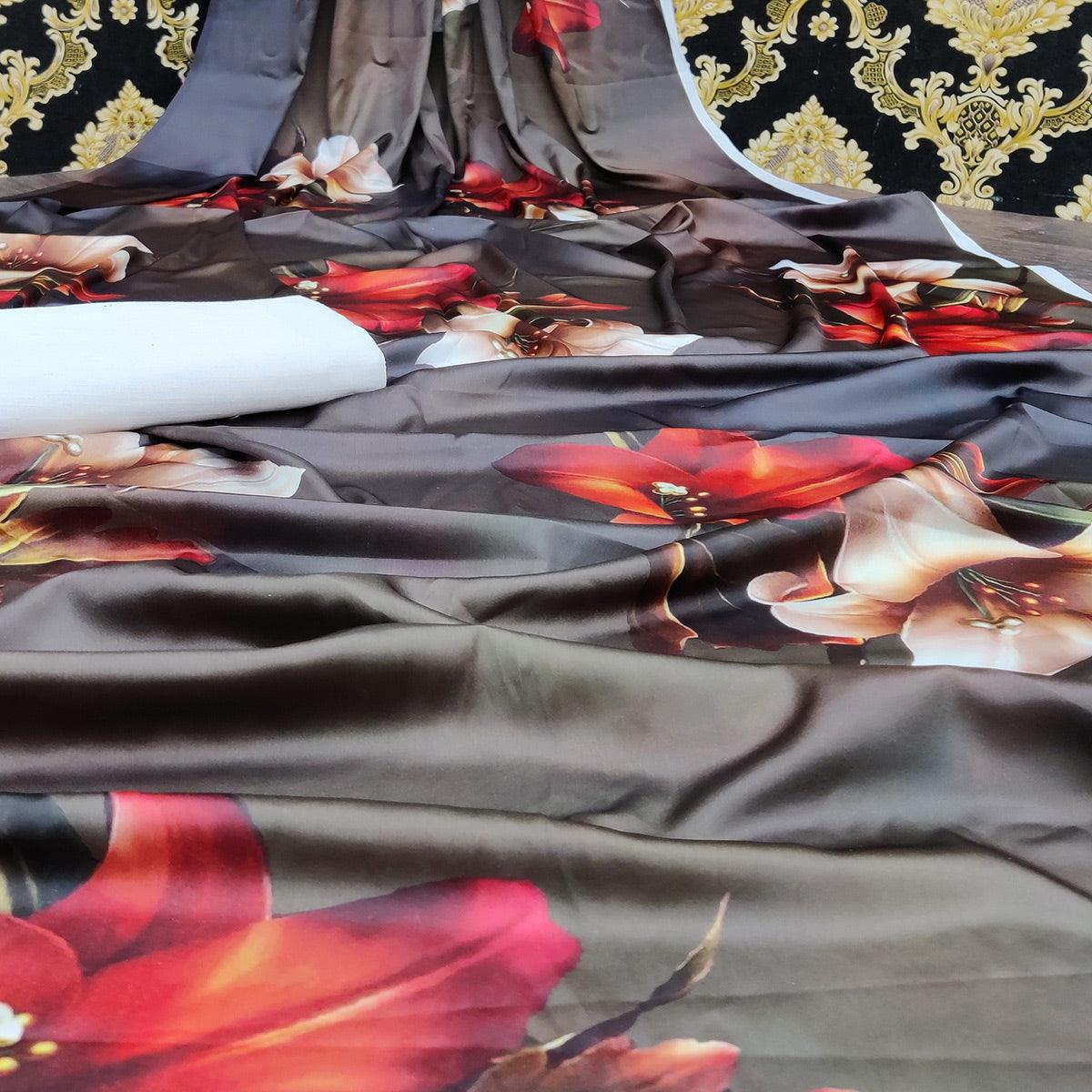 Peachmode Engrossing Grey Colored Casual Wear Digital Printed Satin Saree - view 2