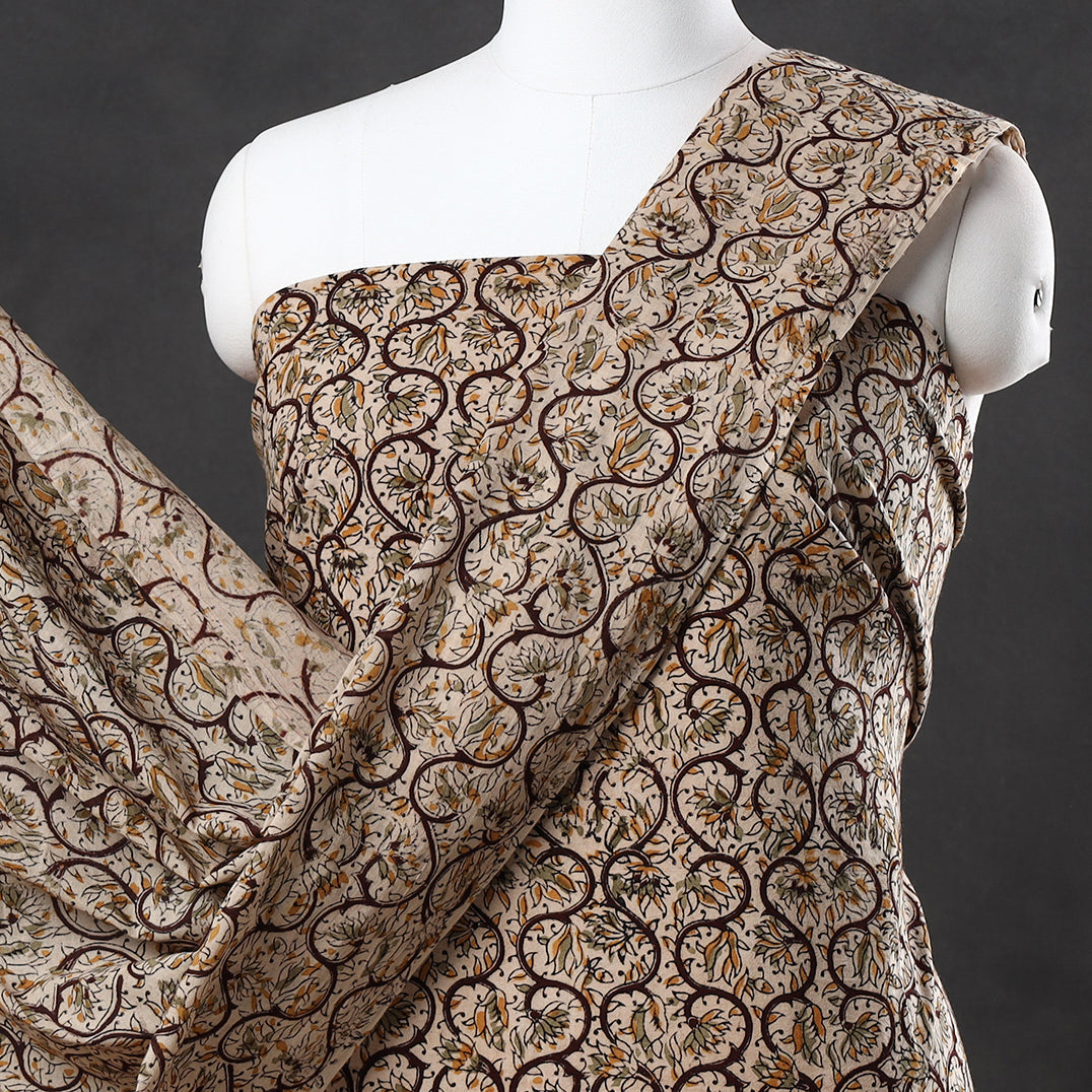 VENKATA BHANU KALAMKARI PEDANA Brown - 2pc Pedana Kalamkari Block Printed Cotton Suit Material Set 05 - view 3