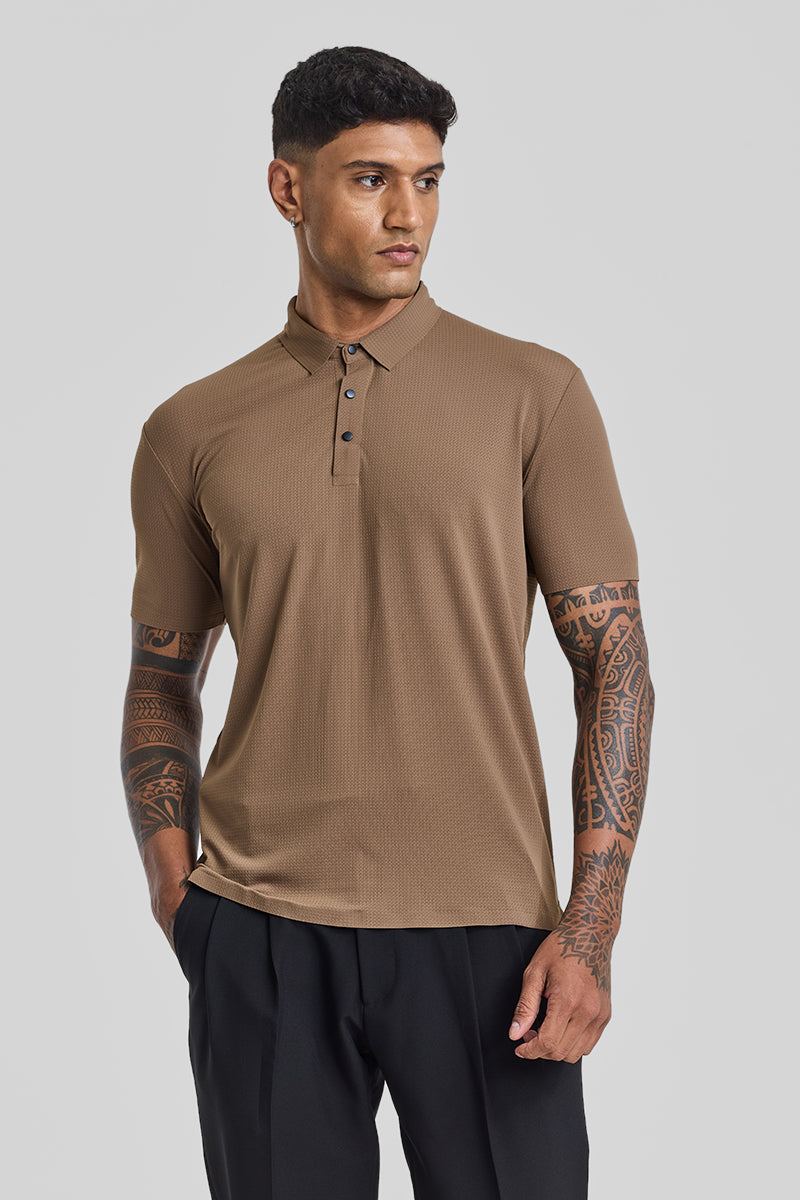 SNITCH Light Brown Textured Polo T-Shirt - view 5