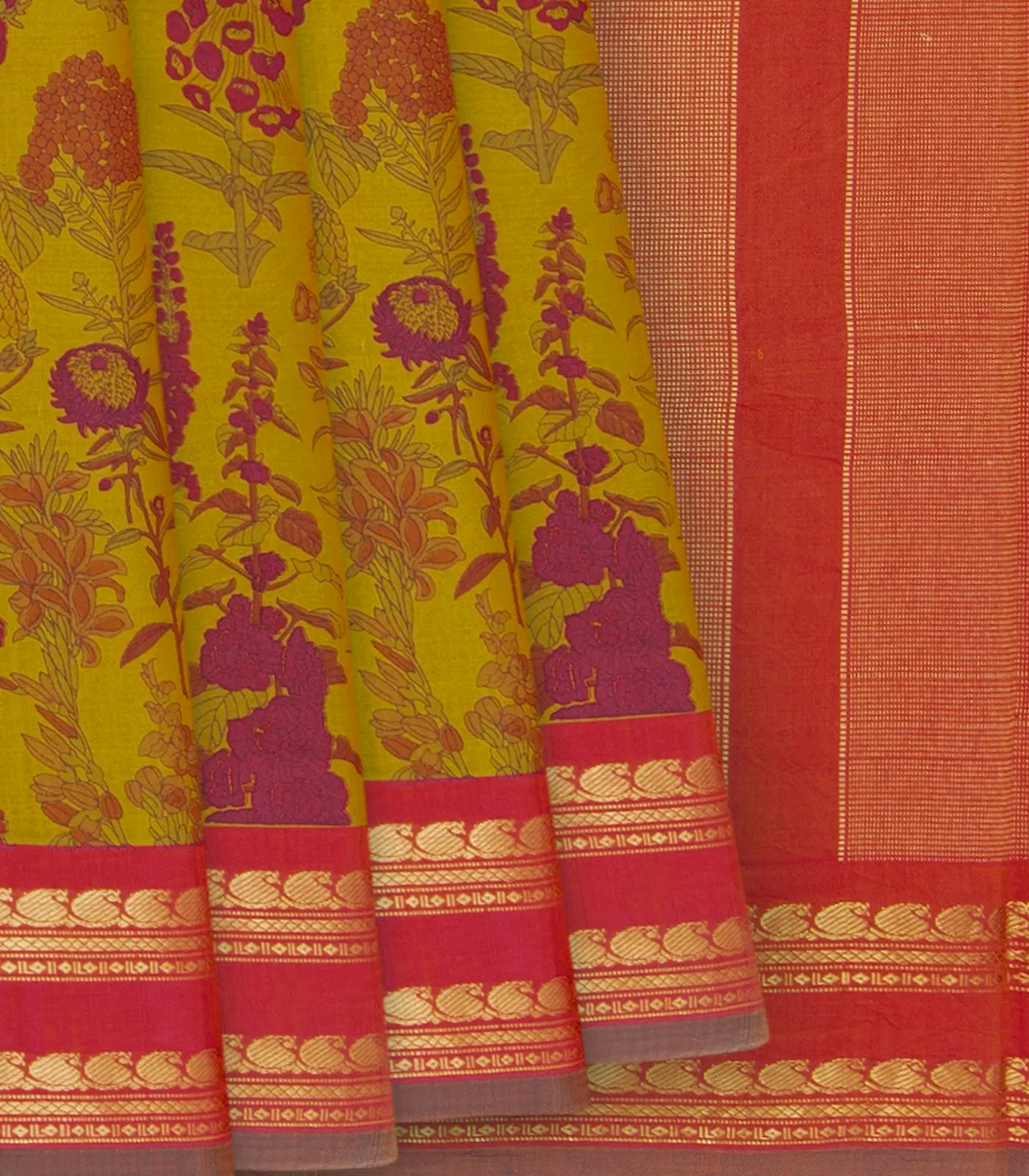 RmKV Sage Green Gadwal Handloom Printed SICO Saree -Sage Green