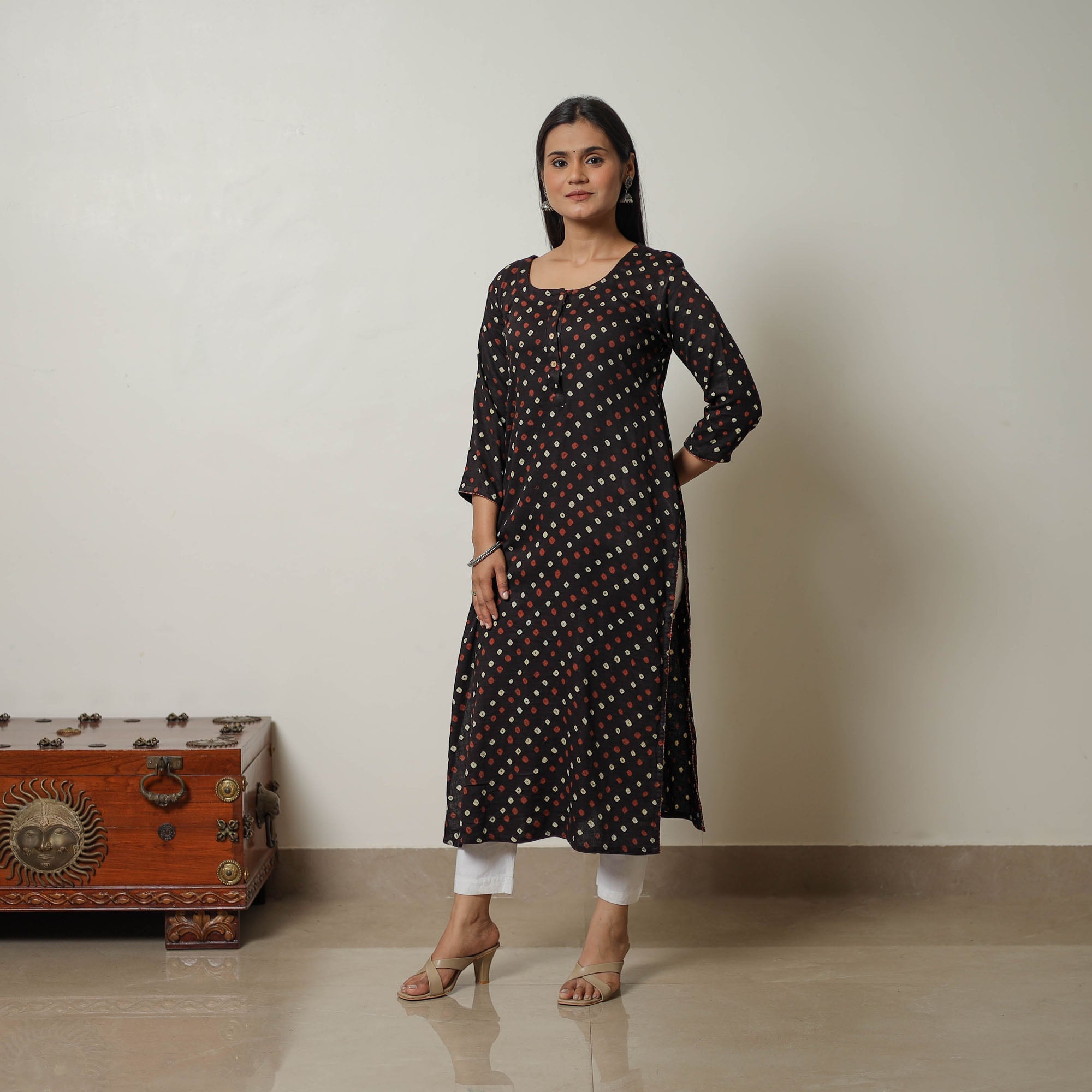 ITOKRI CASUALS Black - Tie & dye Cotton Straight Bandhani Kurta 02 - view 2