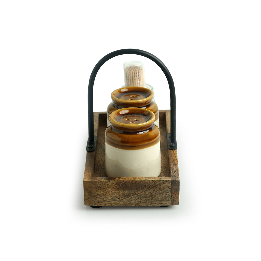 EXCLUSIVELANE 'Old Fashioned Martaban' Salt & Pepper Shaker Set With Toothpick Holder & Tray (110 ML) - view 5