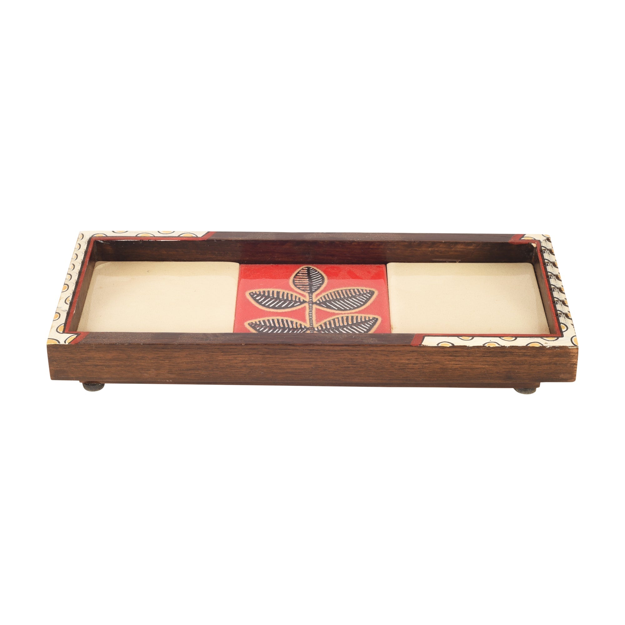 ART CREATIONS BY SUMAN SONTHALIA Beige - Mango Wood Handcrafted Raspberry Flora Rectangular Tray (12.5 x 5 in) - view 2