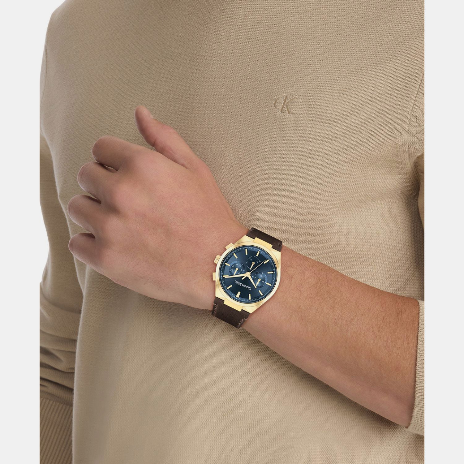 Calvin Klein Distinguish Men Quartz Dark Blue Dial Multi-Function Leather Watch 25200445 - view 4