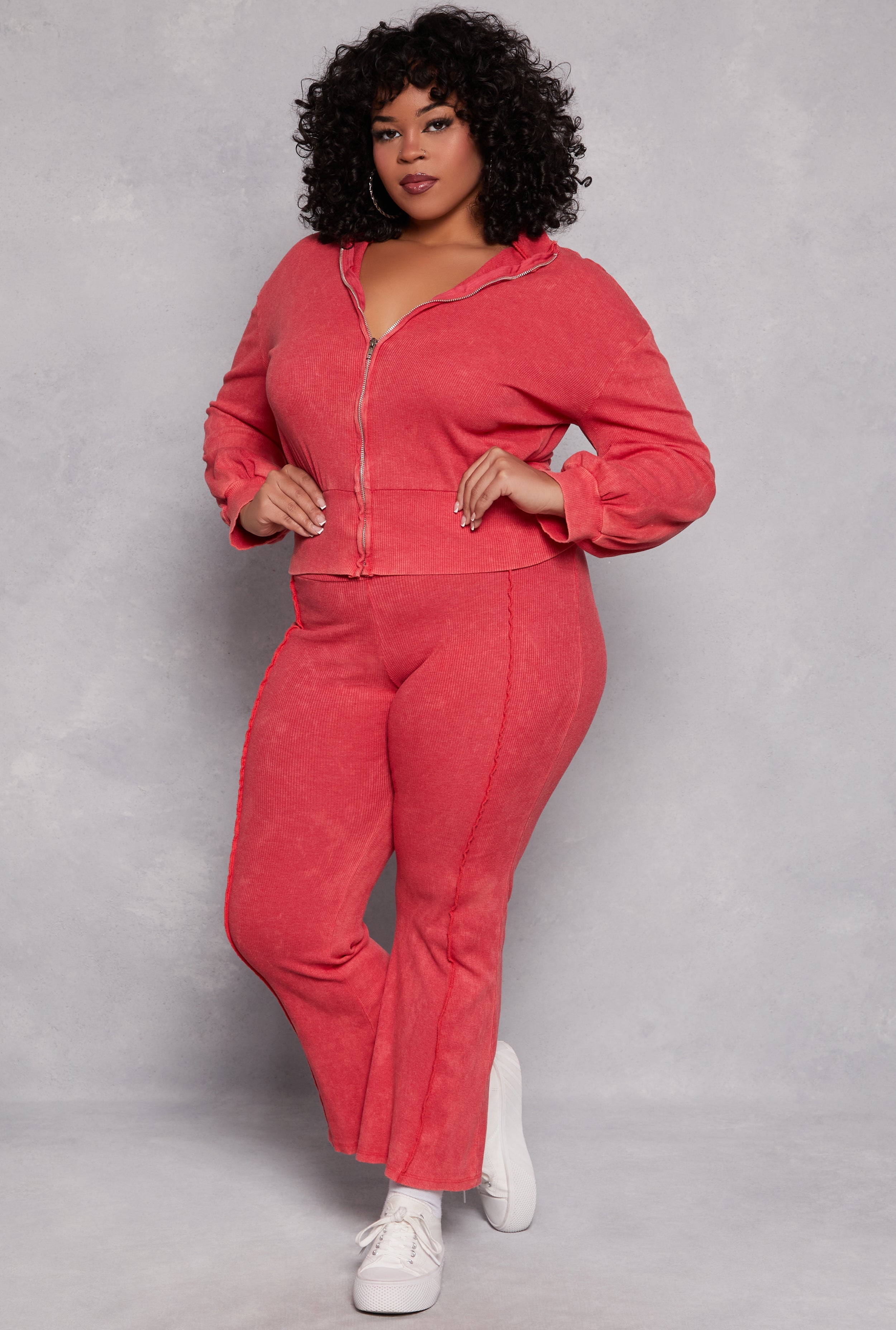 Rainbow Shops Plus Size Acid Wash Zip Front Top - view 2