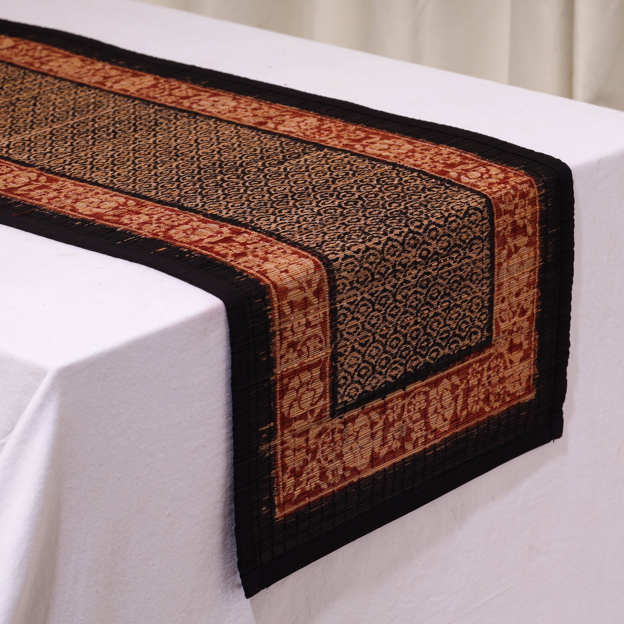BAGH PRINTS BY MOHAMMED BILAL KHATRI Black - Natural Bamboo Bagh Block Printed Dining Table Runner 18