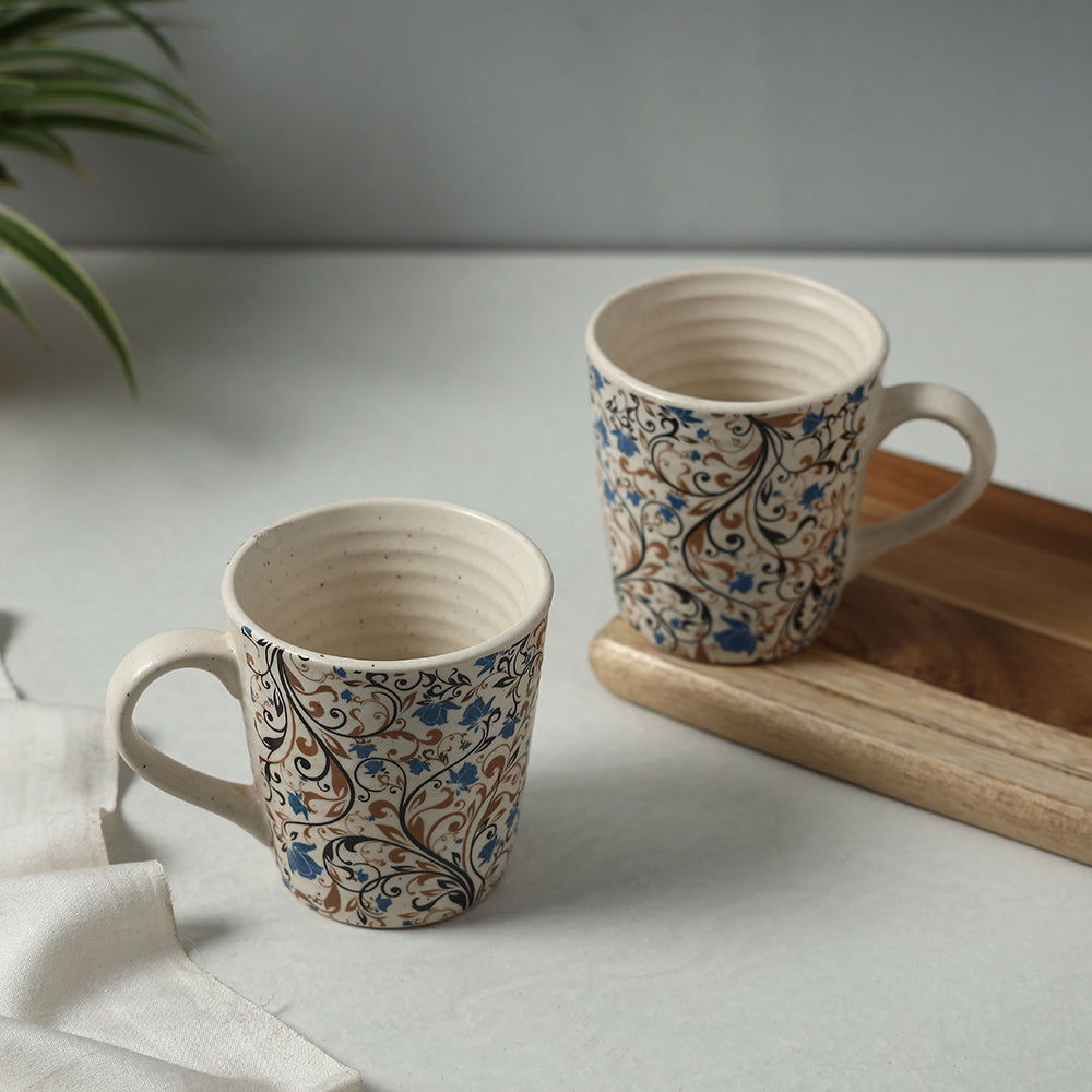 HAVELI CHRONICLES Beige - Ceramic Flower Printed Mugs (Set of 2)