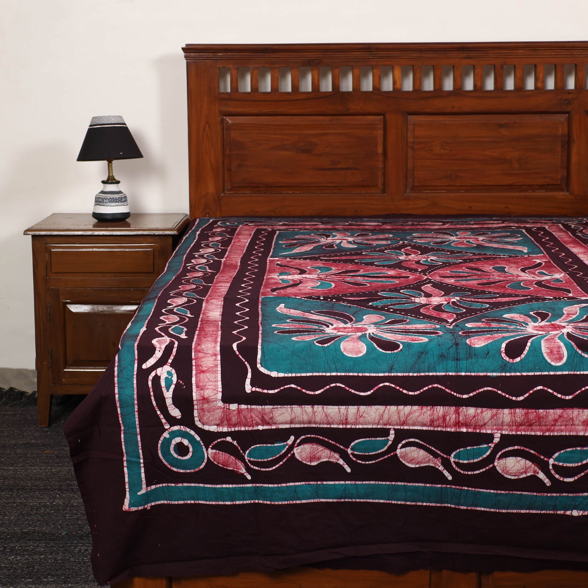 KACHCHH JI CHHAAP Brown - Hand Batik Printed Cotton Single Bed Cover (96 x 59 in) 69