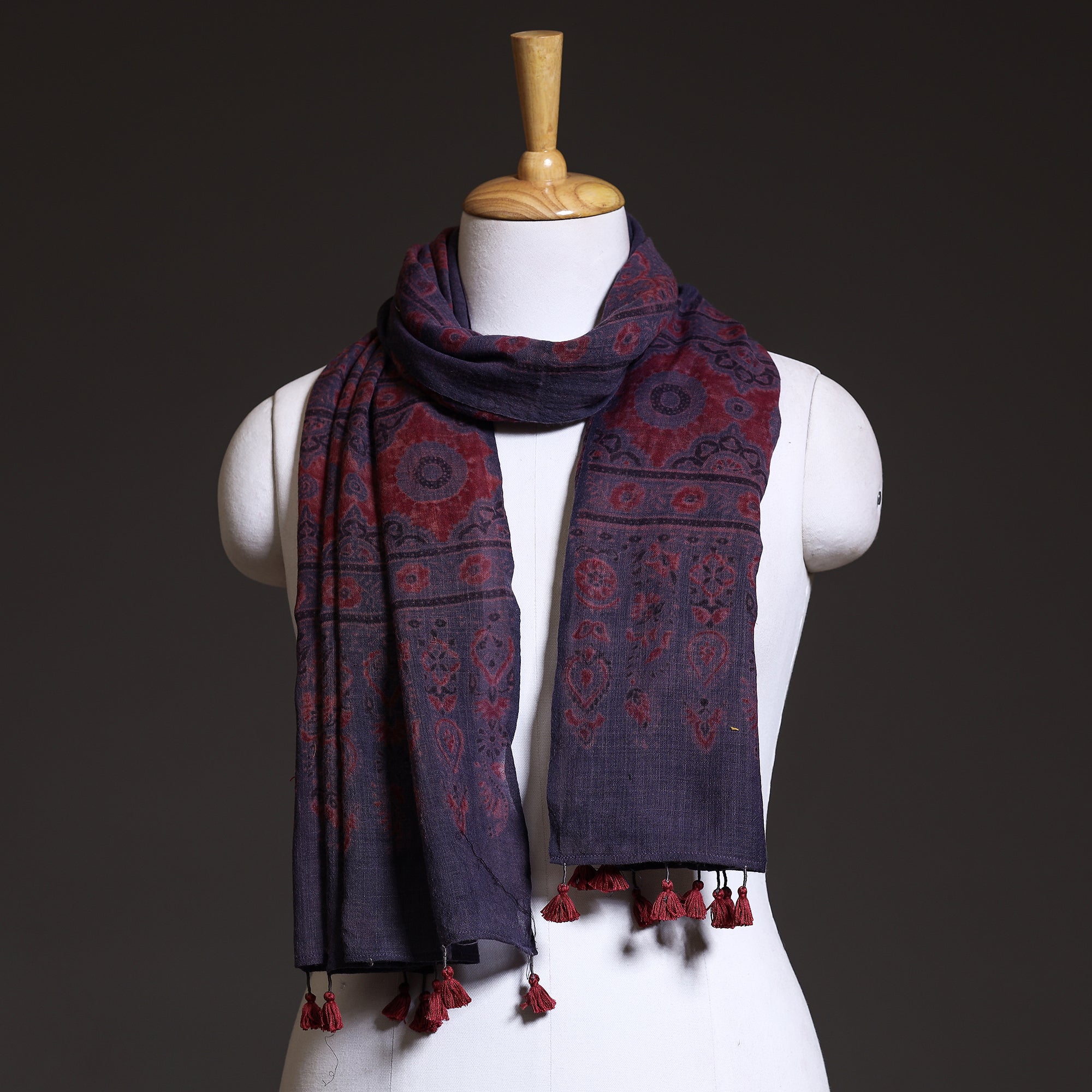 AJRAKH BY SUFIYAN ISMAIL KHATRI Blue - Block Print Woolen Ajrakh Stole